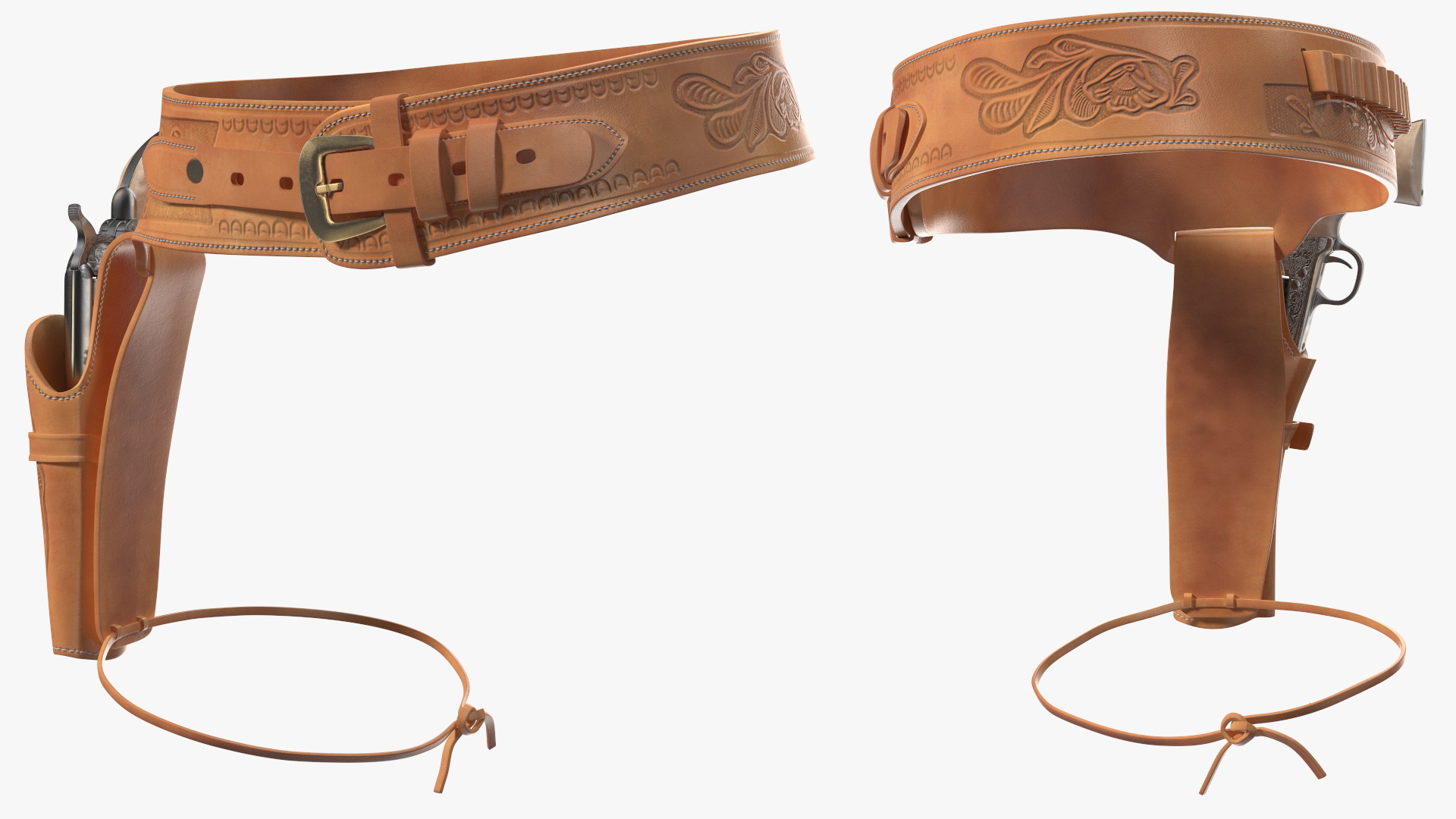 3D Western Gun Leather Belt with Revolver model