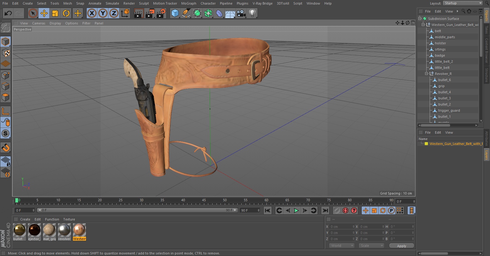3D Western Gun Leather Belt with Revolver model