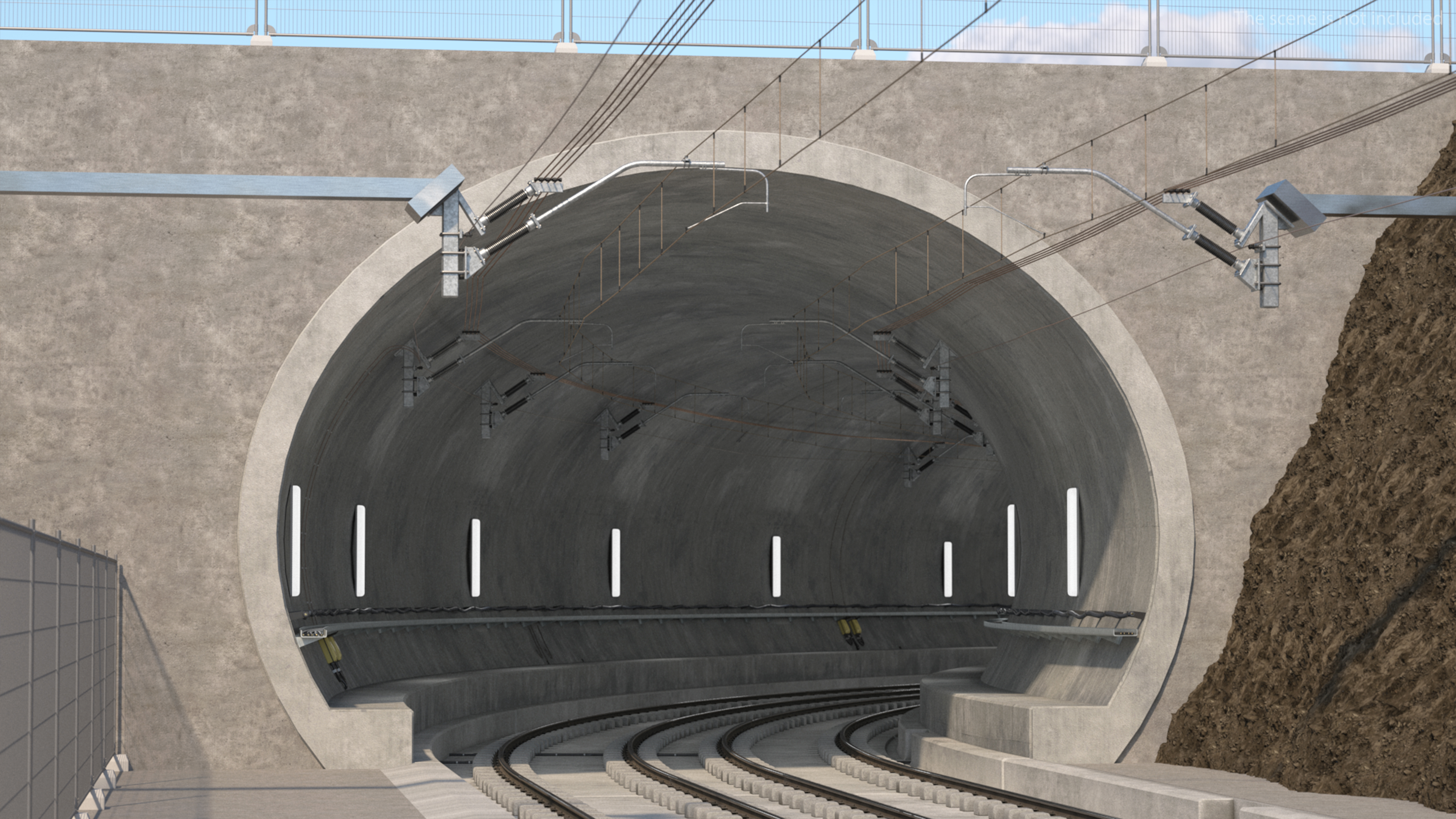 Railway Tunnel Section Wide Bend 3D
