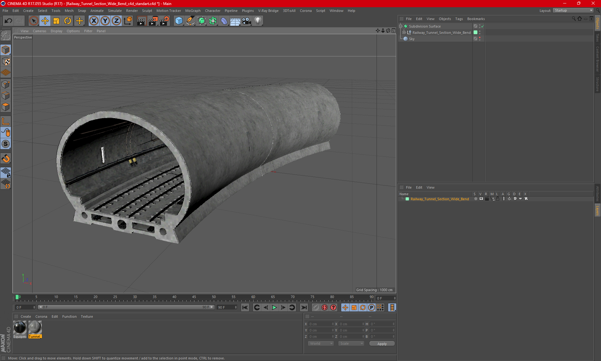 Railway Tunnel Section Wide Bend 3D
