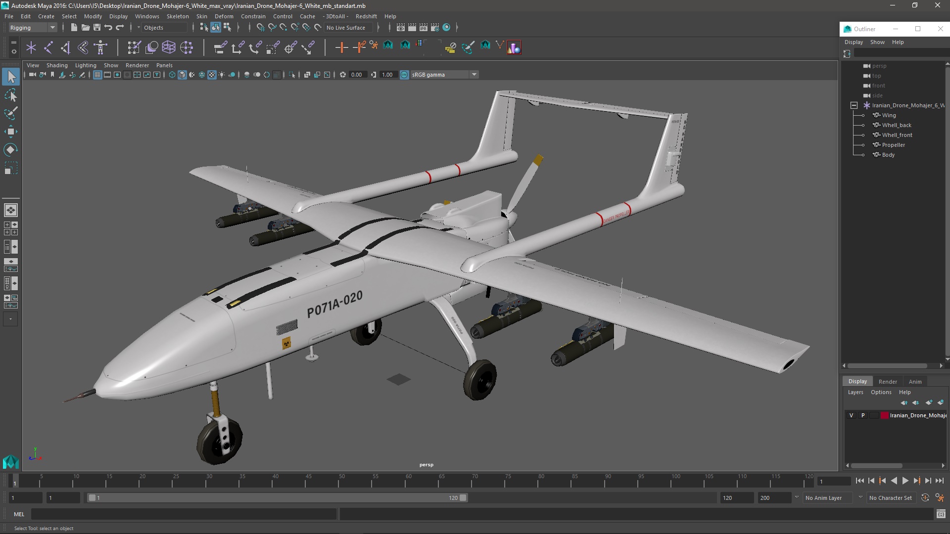 Iranian Drone Mohajer-6 White 3D model