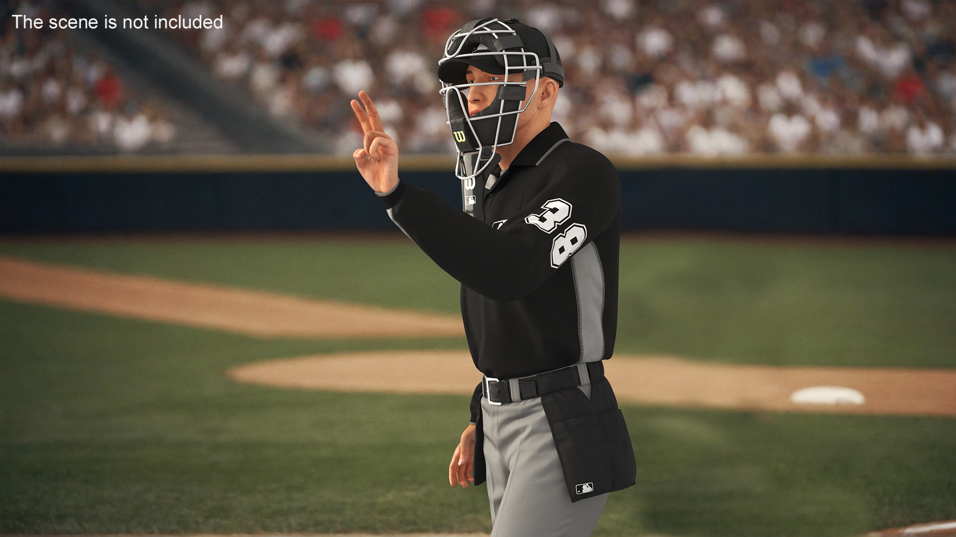 3D Baseball Umpire with Protective Mask Showing Points