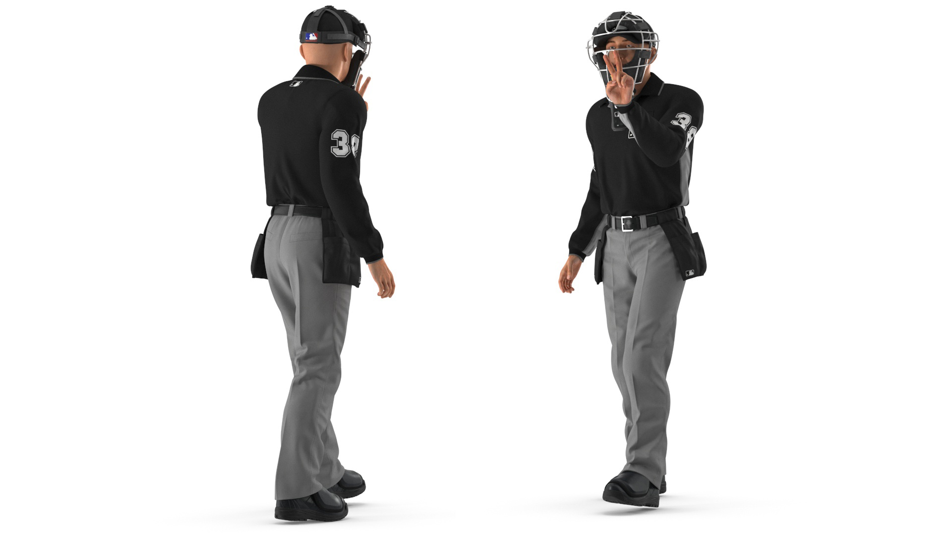 3D Baseball Umpire with Protective Mask Showing Points