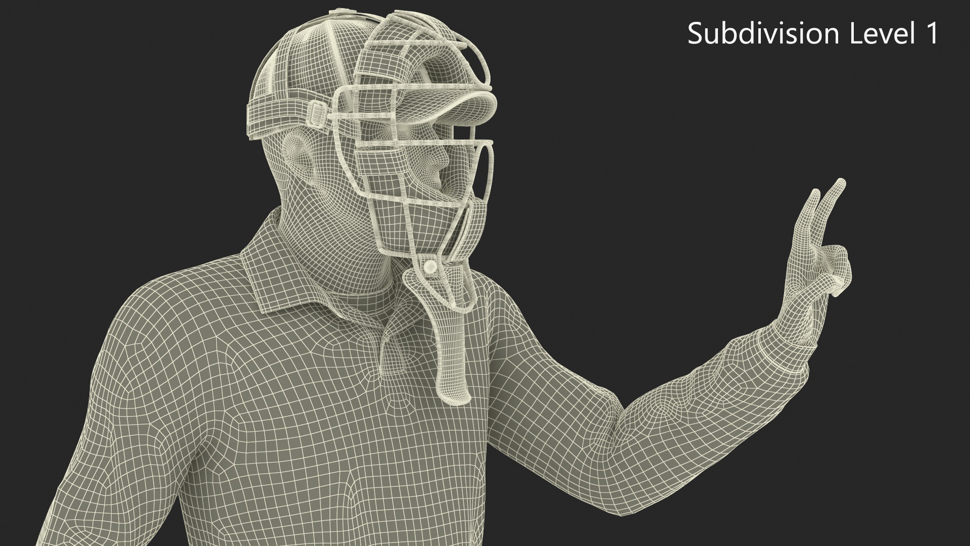 3D Baseball Umpire with Protective Mask Showing Points