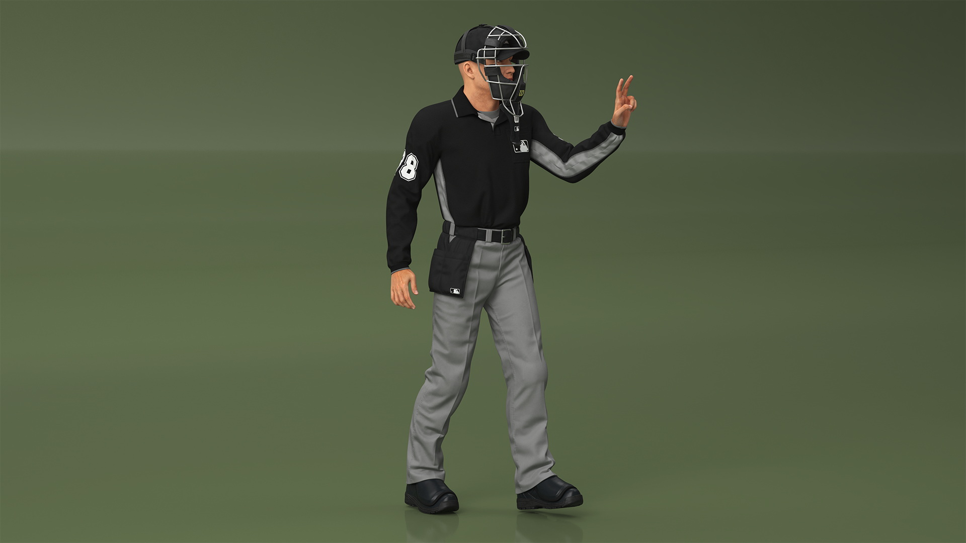 3D Baseball Umpire with Protective Mask Showing Points