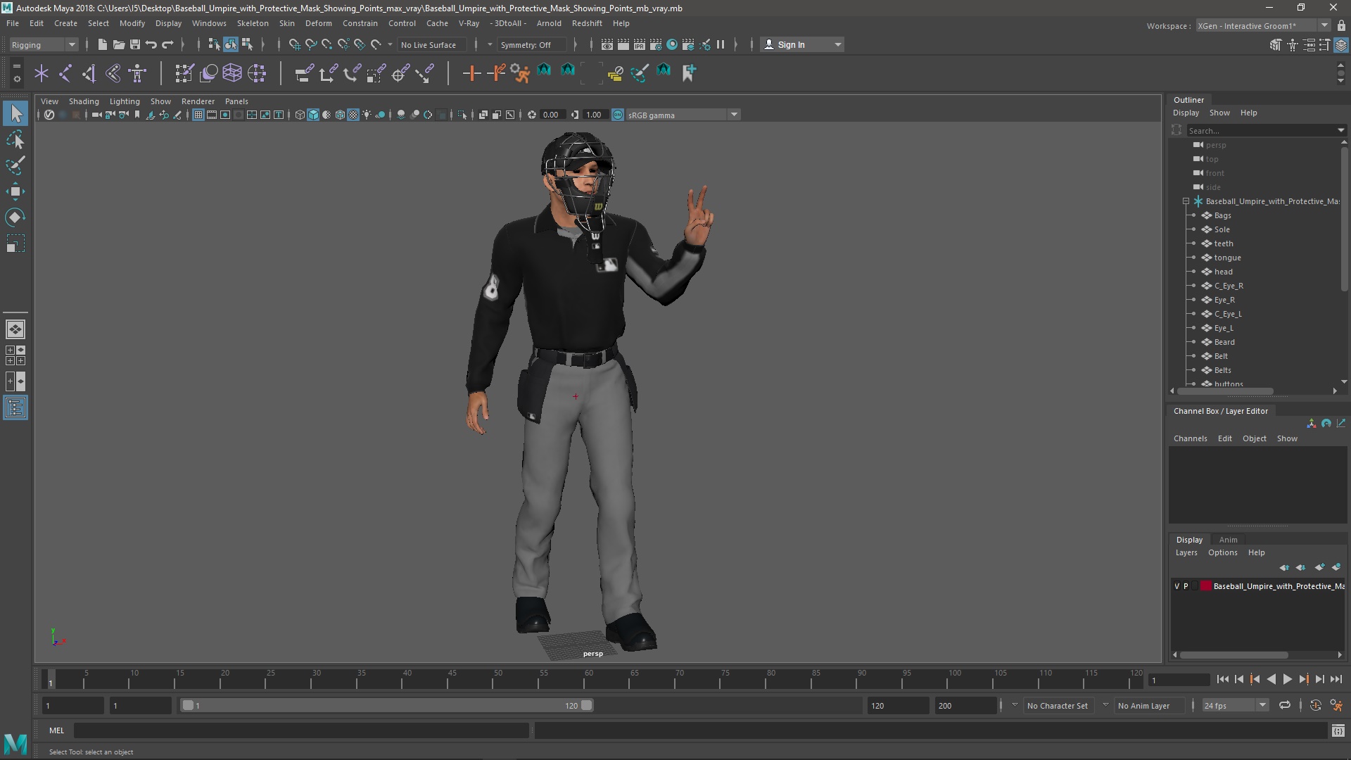 3D Baseball Umpire with Protective Mask Showing Points
