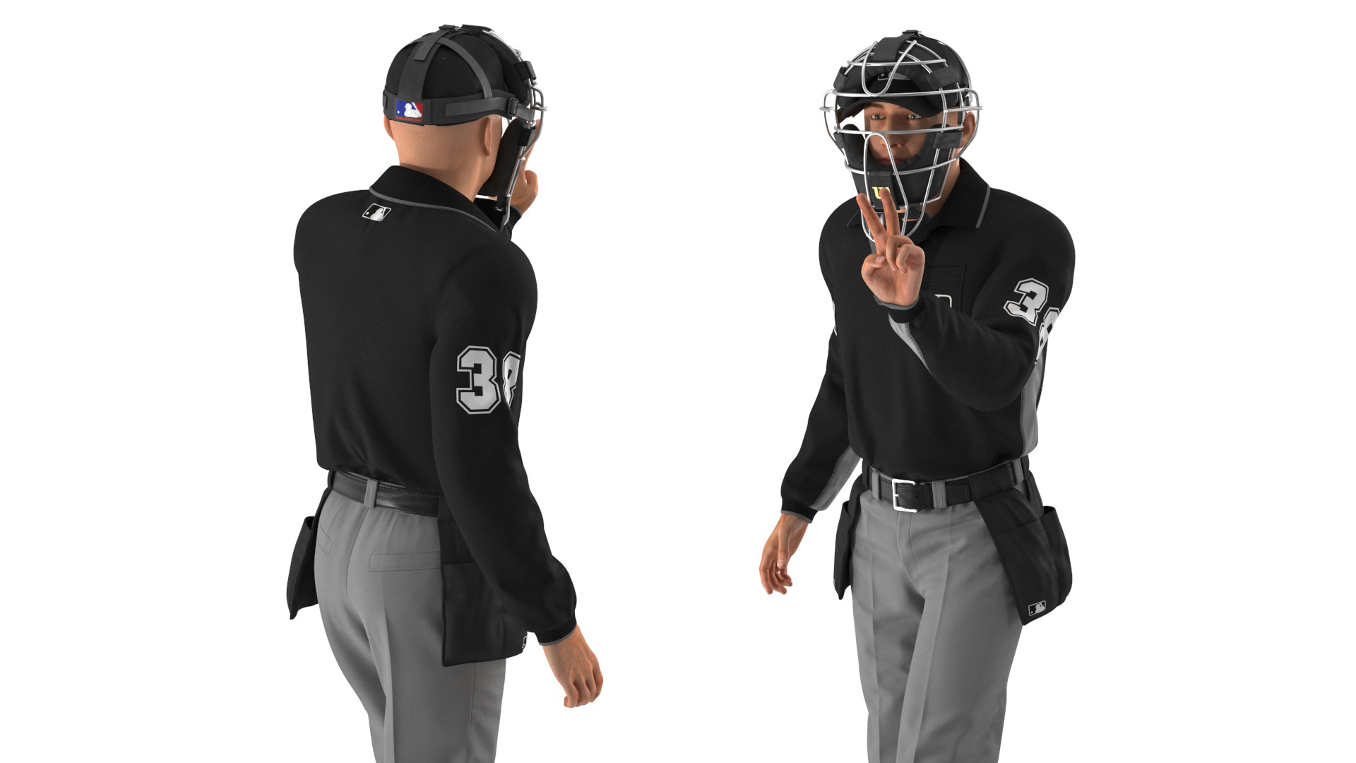3D Baseball Umpire with Protective Mask Showing Points