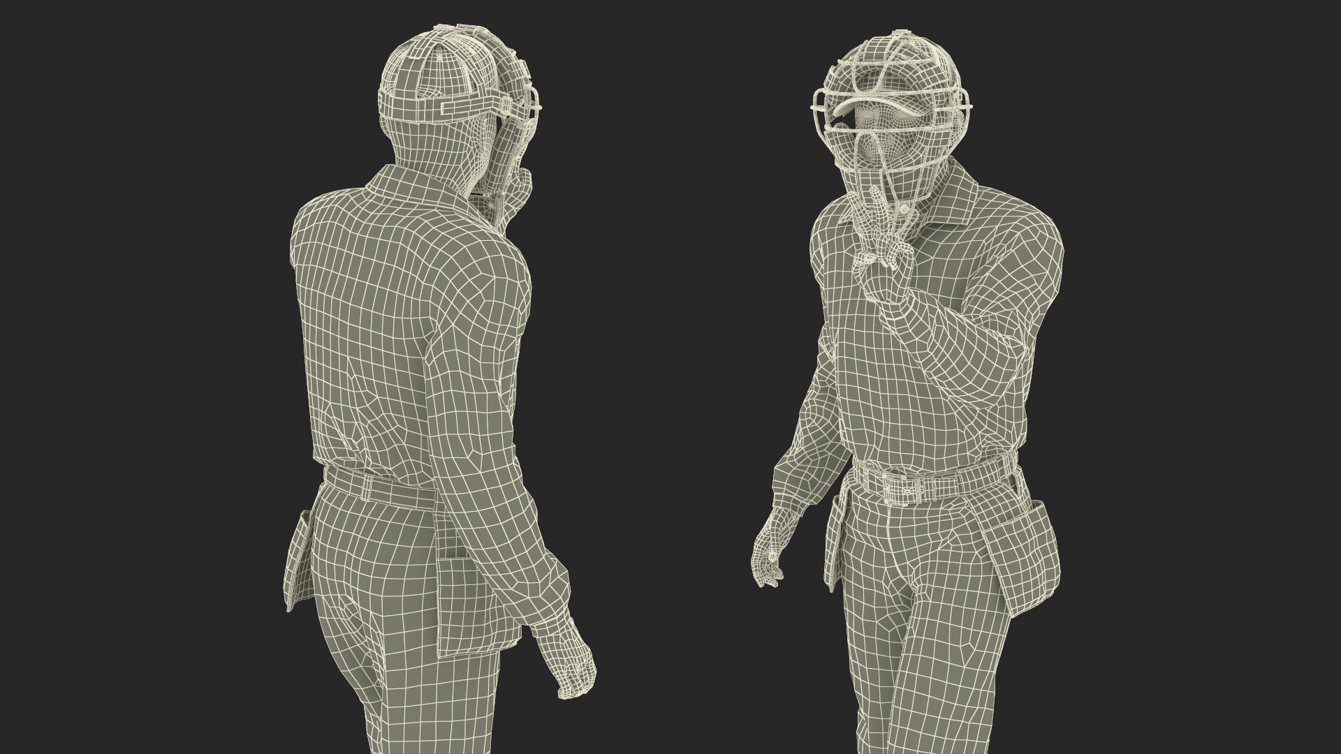 3D Baseball Umpire with Protective Mask Showing Points