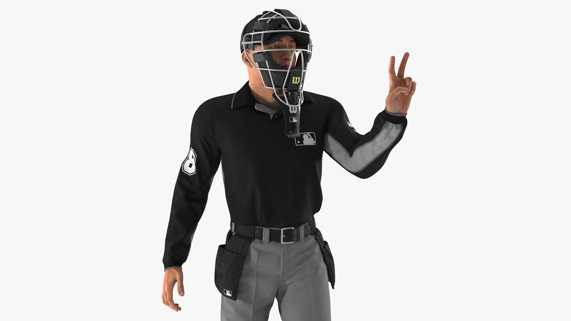 3D Baseball Umpire with Protective Mask Showing Points