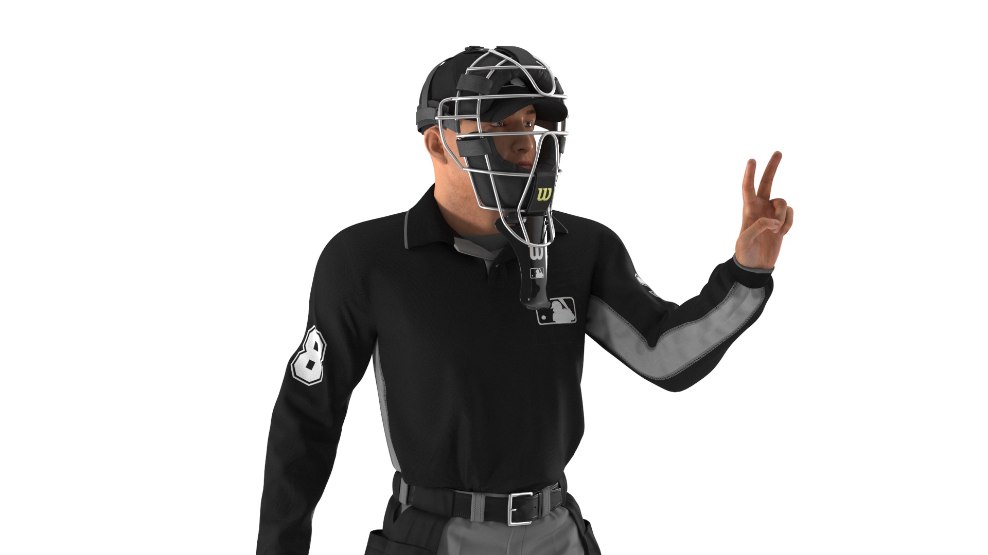 3D Baseball Umpire with Protective Mask Showing Points