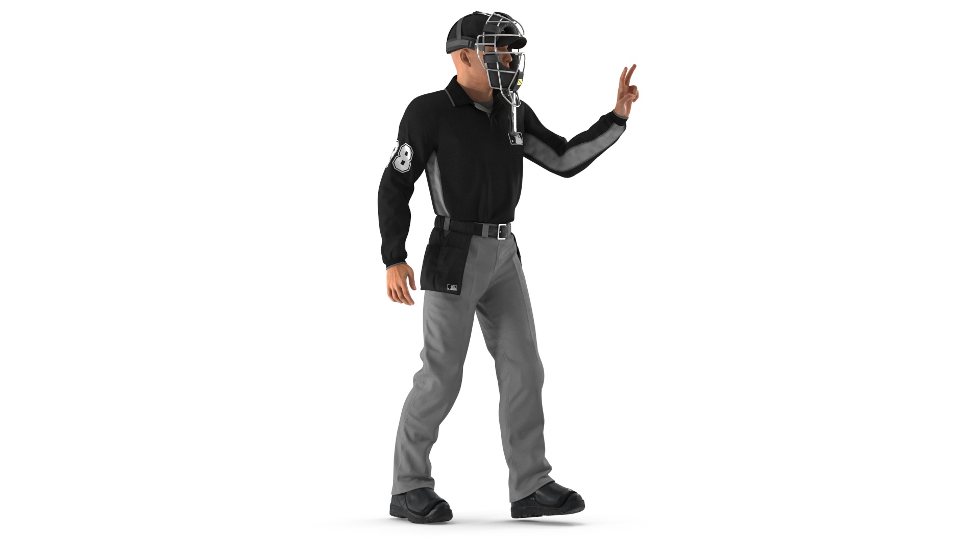 3D Baseball Umpire with Protective Mask Showing Points