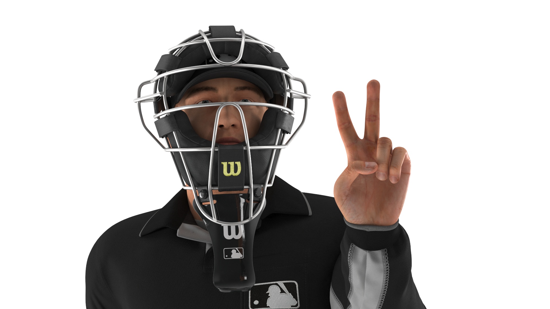 3D Baseball Umpire with Protective Mask Showing Points