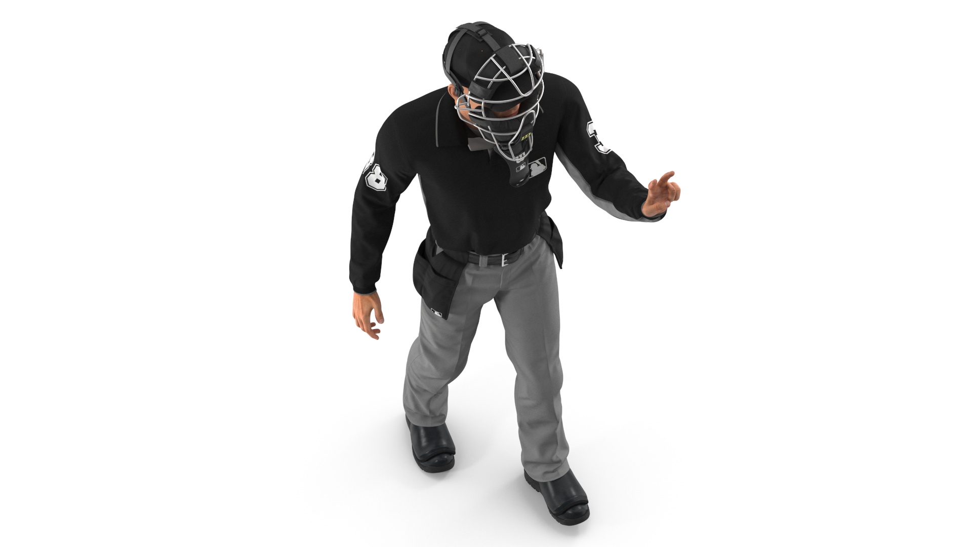 3D Baseball Umpire with Protective Mask Showing Points