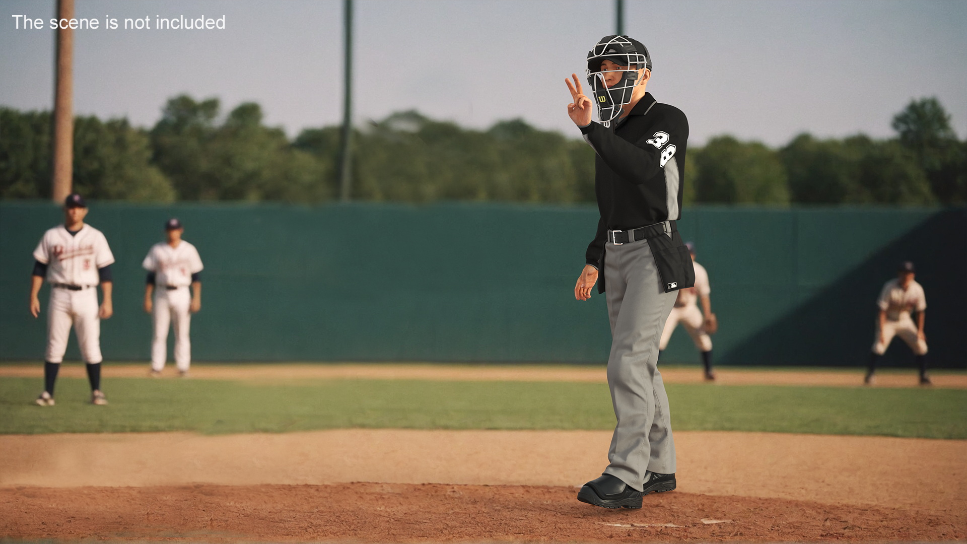 3D Baseball Umpire with Protective Mask Showing Points