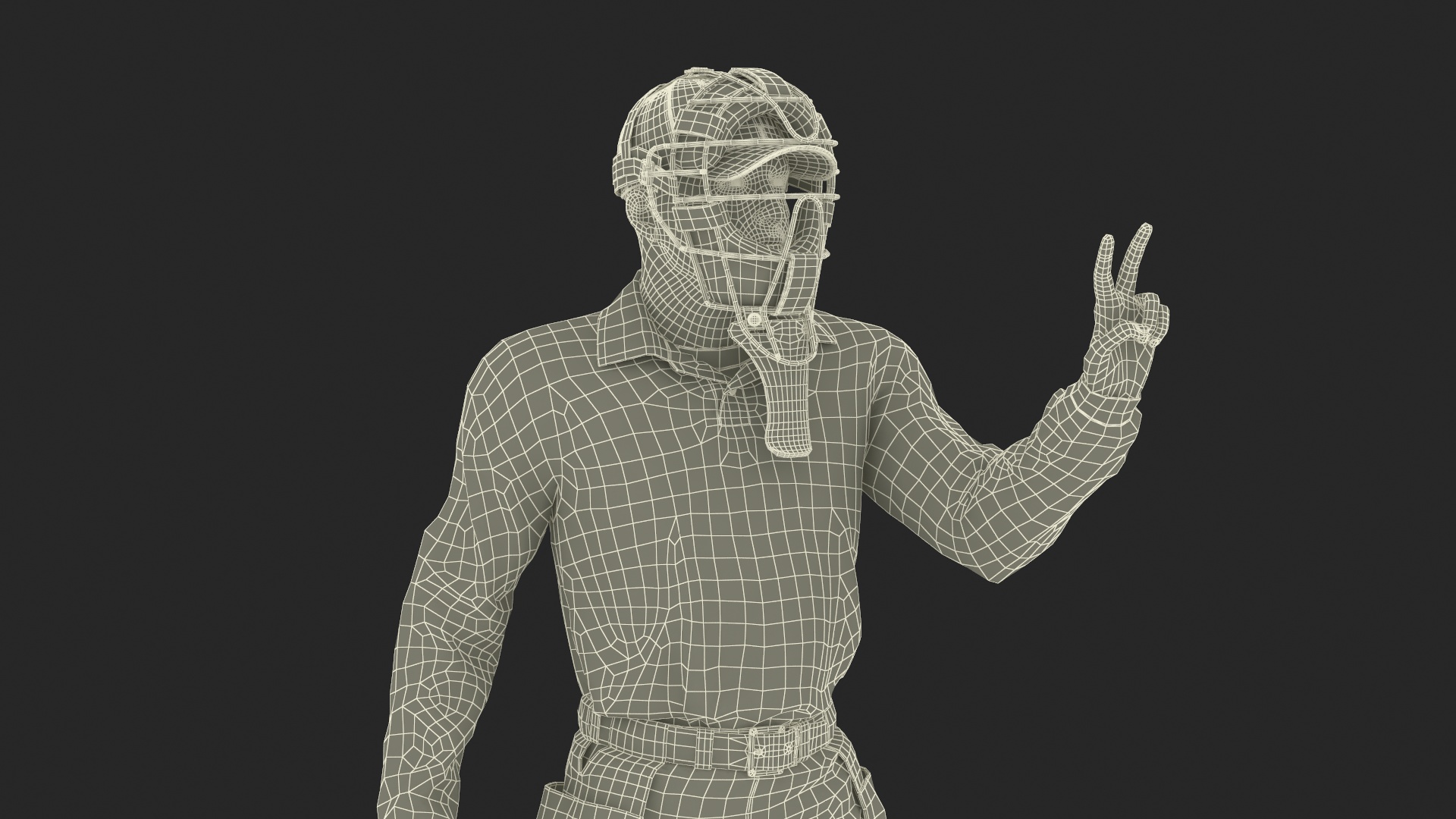 3D Baseball Umpire with Protective Mask Showing Points