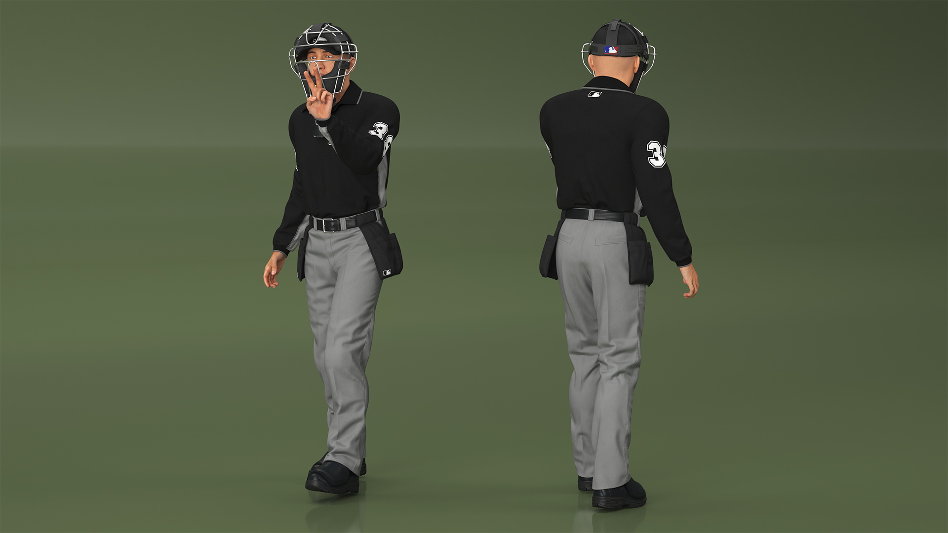 3D Baseball Umpire with Protective Mask Showing Points