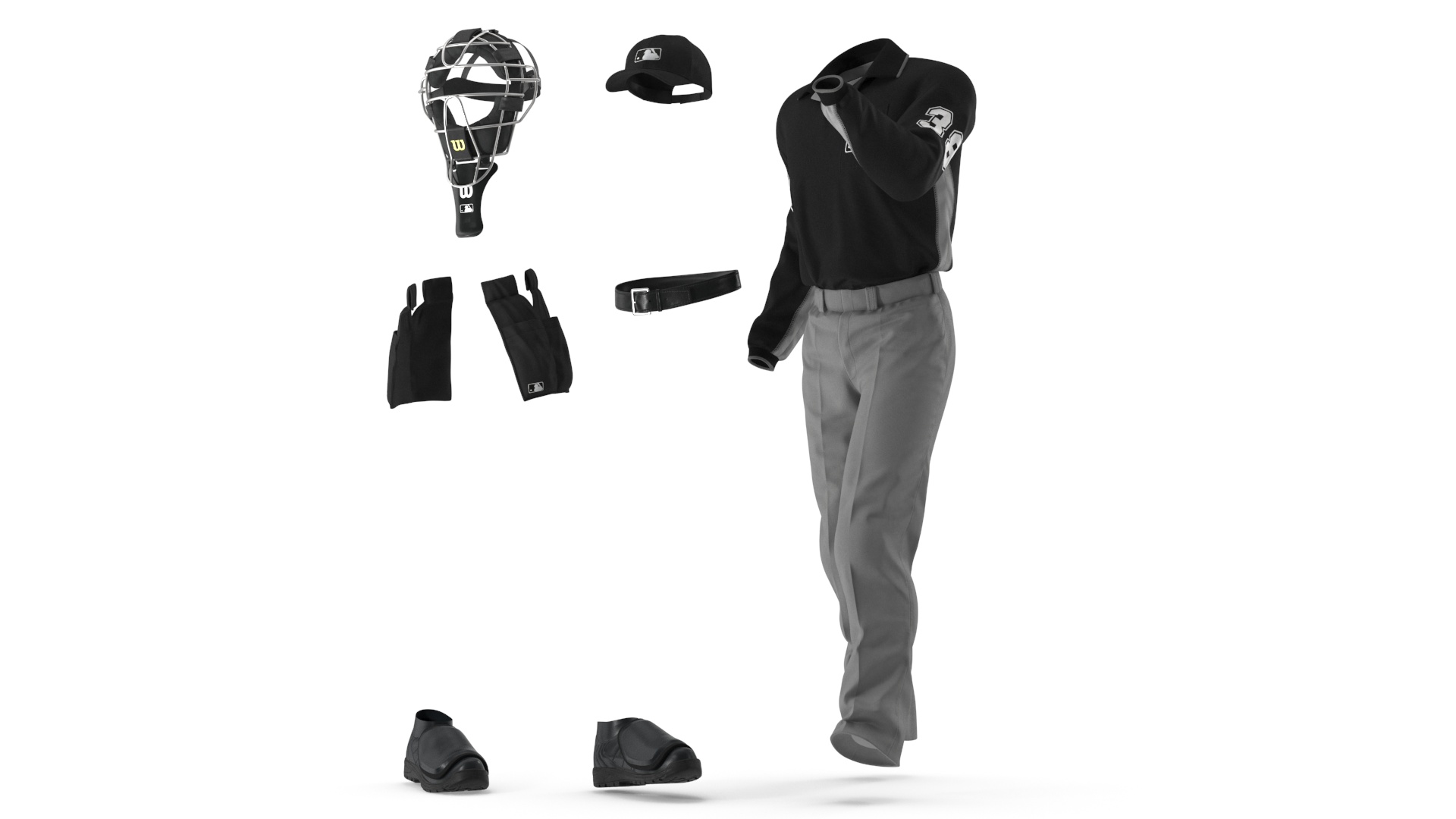3D Baseball Umpire with Protective Mask Showing Points