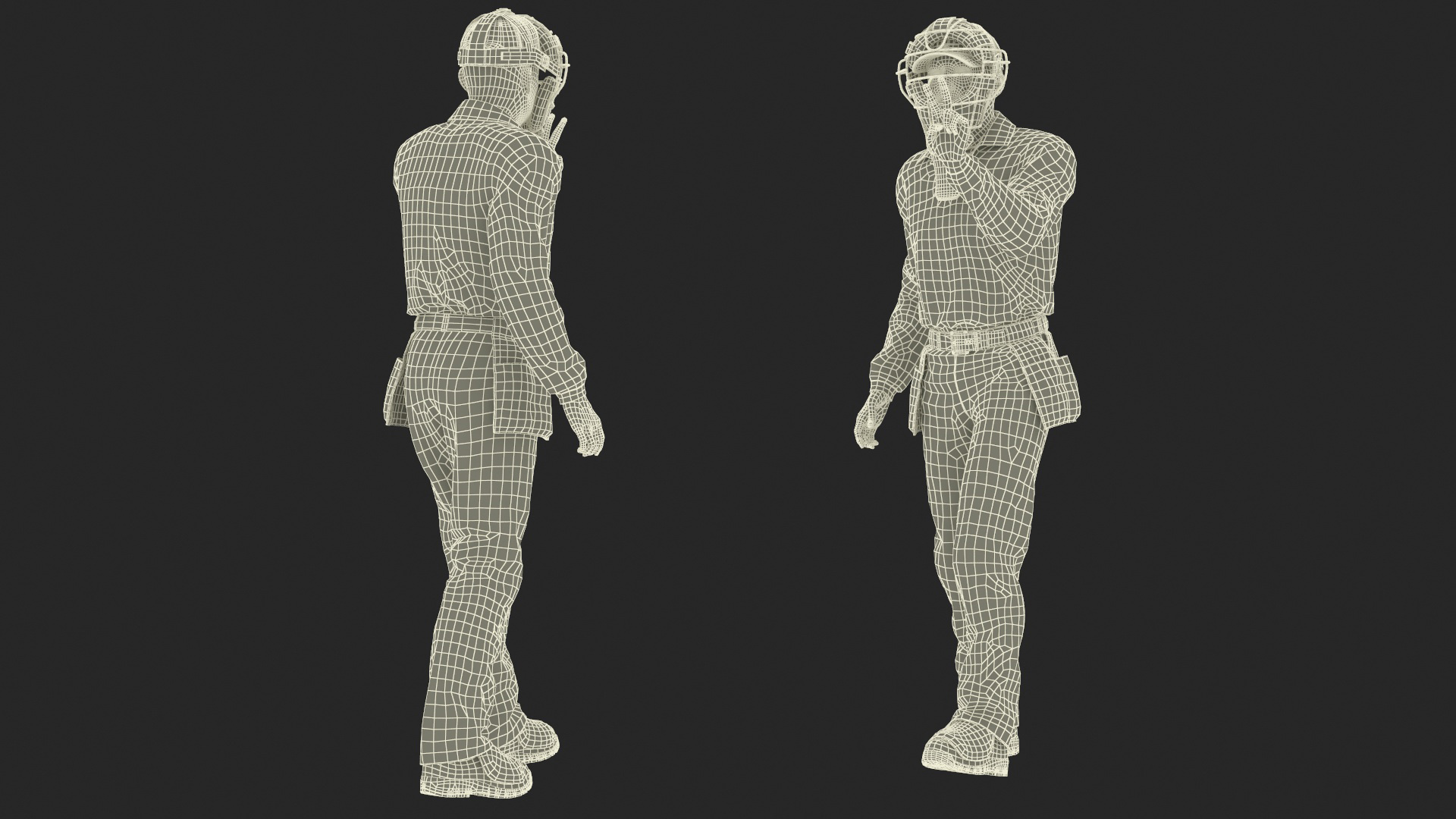 3D Baseball Umpire with Protective Mask Showing Points