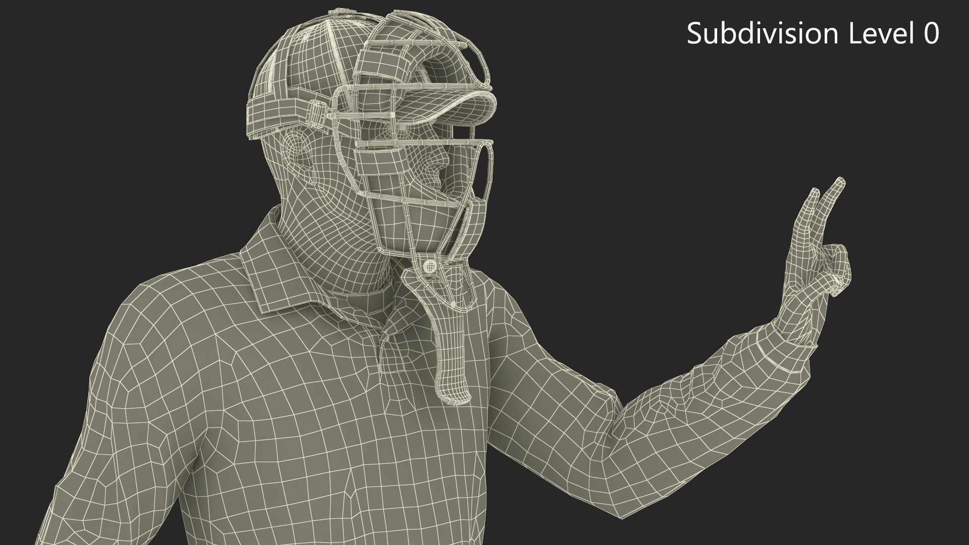 3D Baseball Umpire with Protective Mask Showing Points