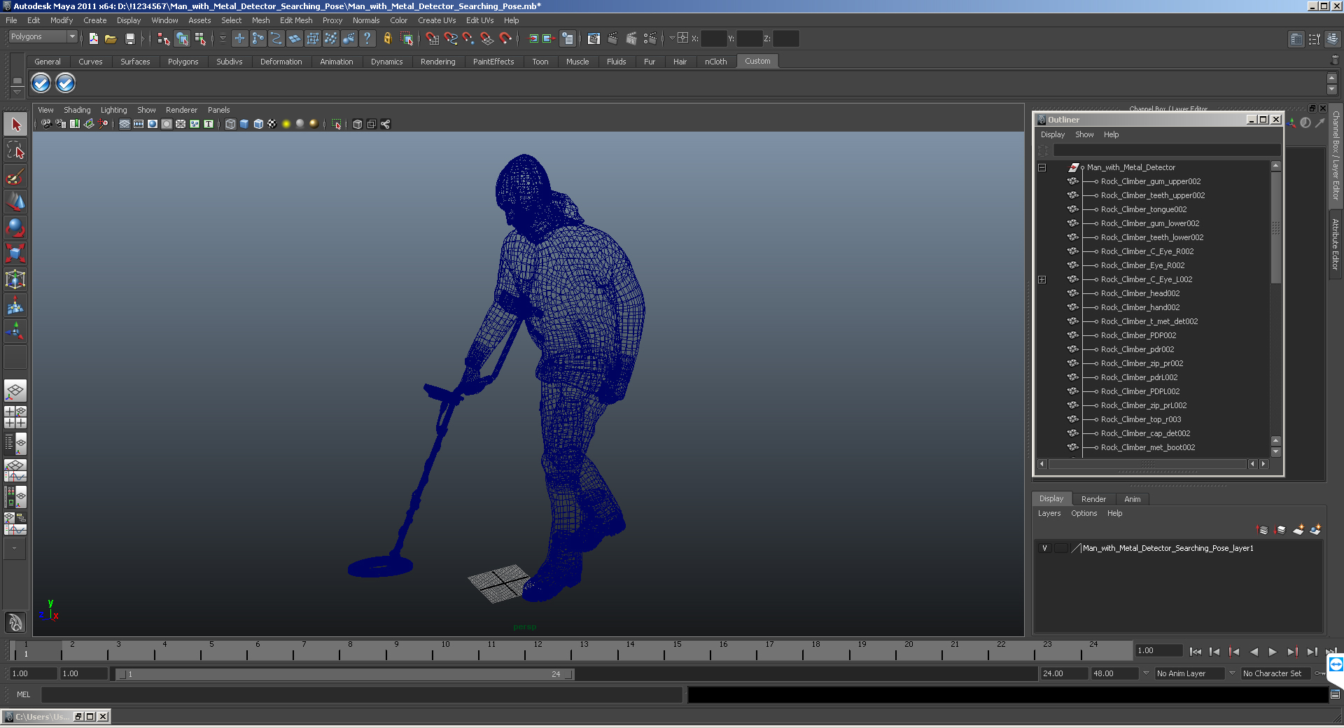 3D Man with Metal Detector Searching Pose model