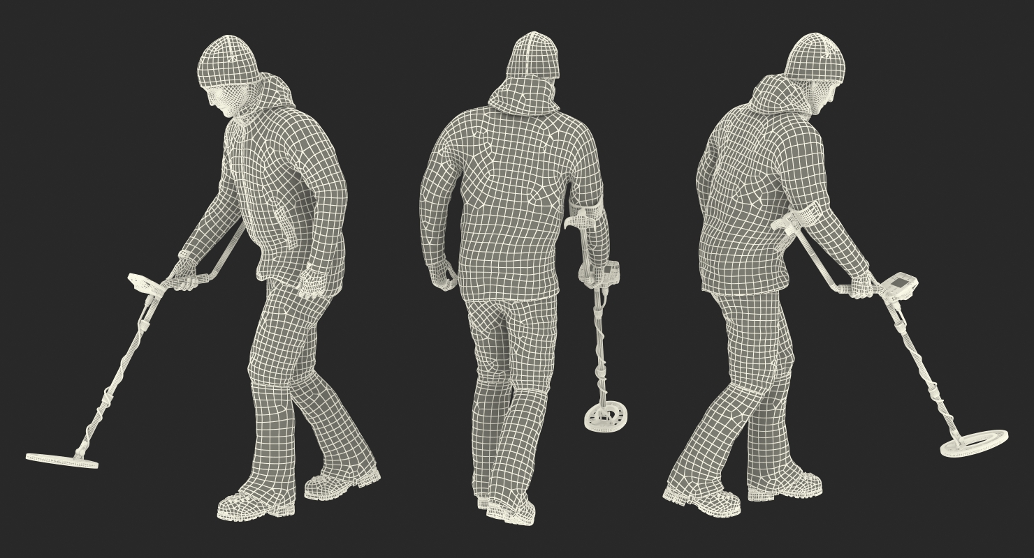 3D Man with Metal Detector Searching Pose model