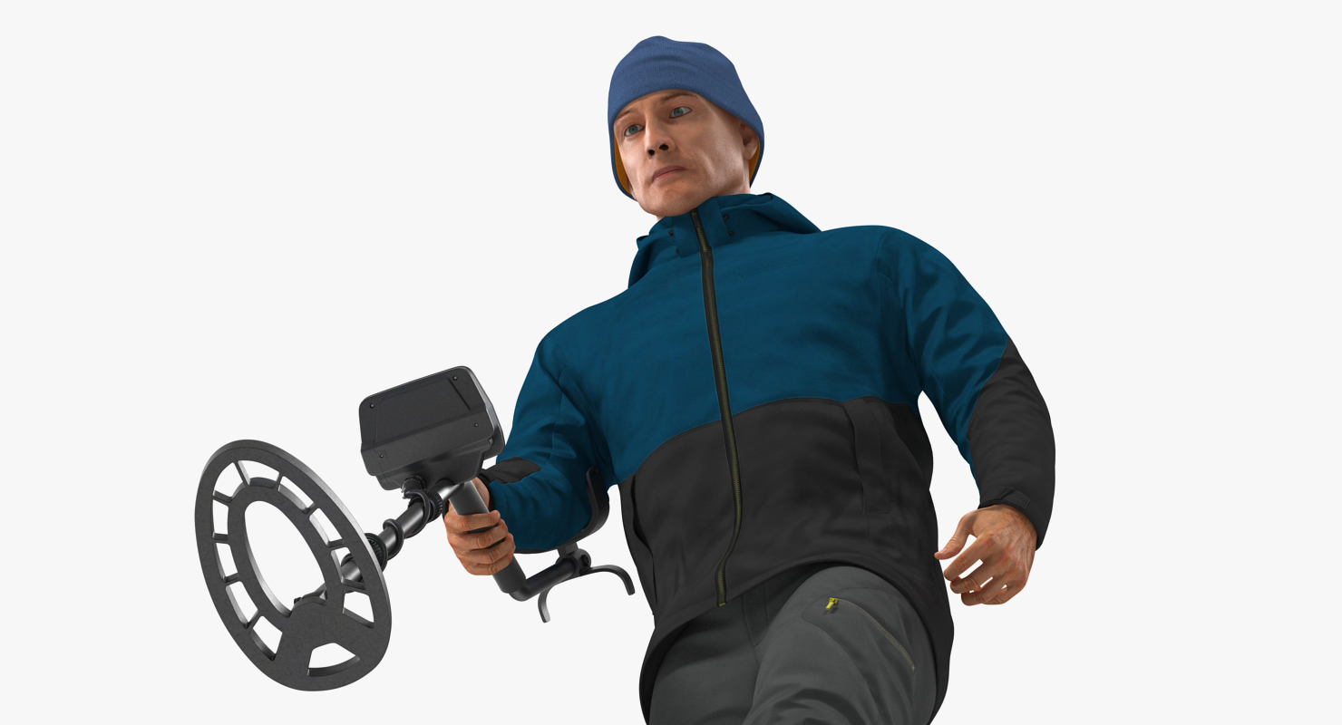 3D Man with Metal Detector Searching Pose model