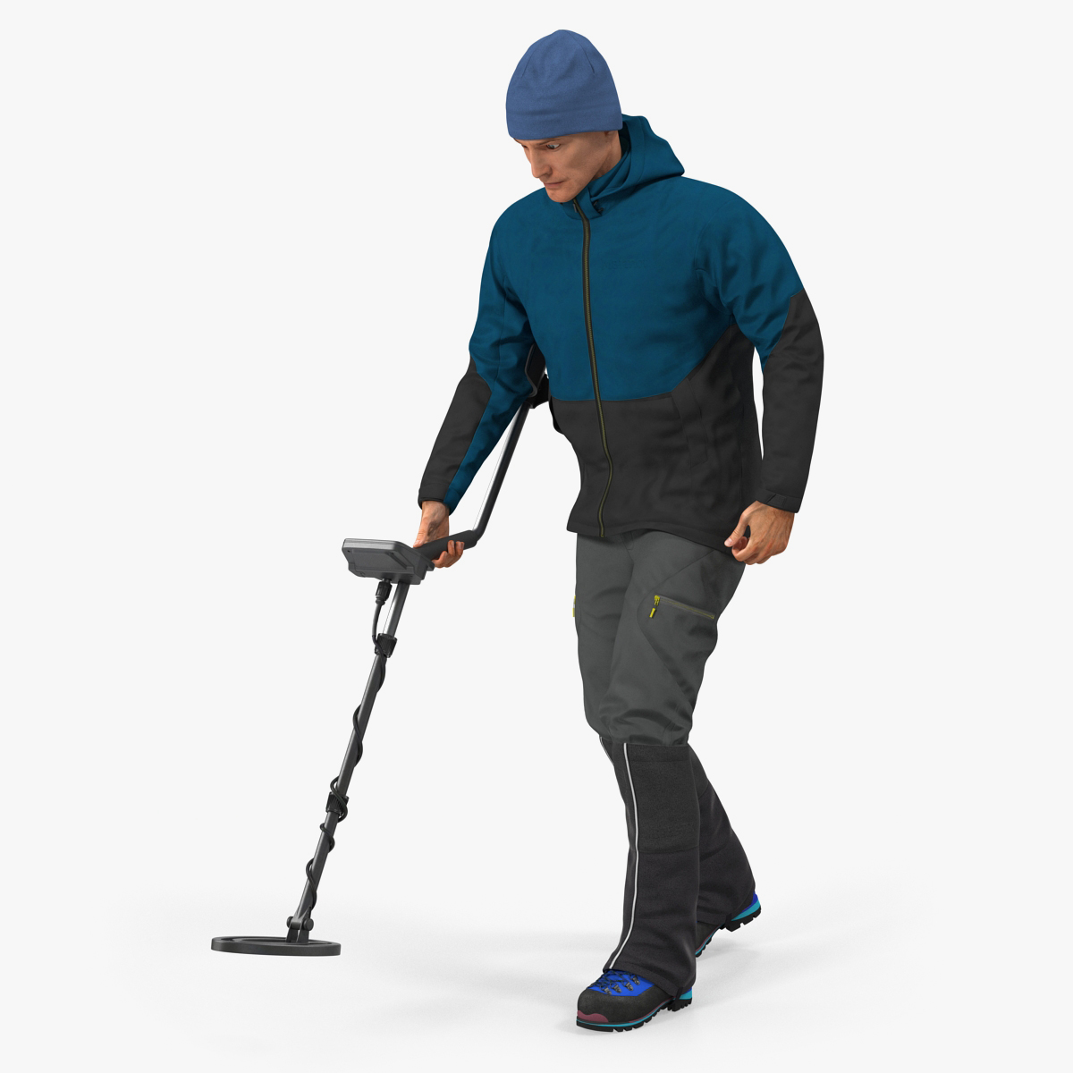 Man with Metal Detector Searching Pose 3D Model, view 3