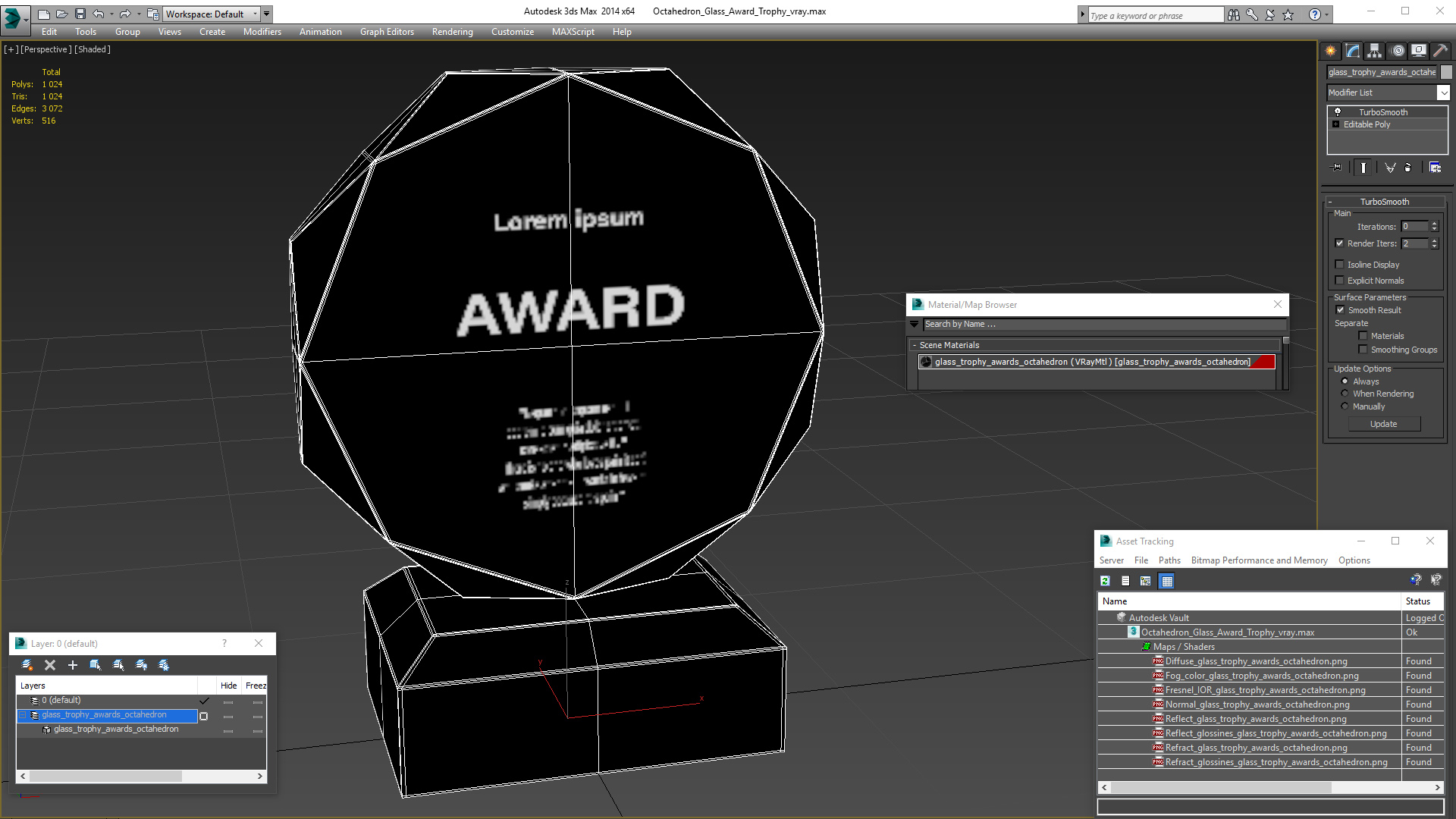 Octahedron Glass Award Trophy 3D model