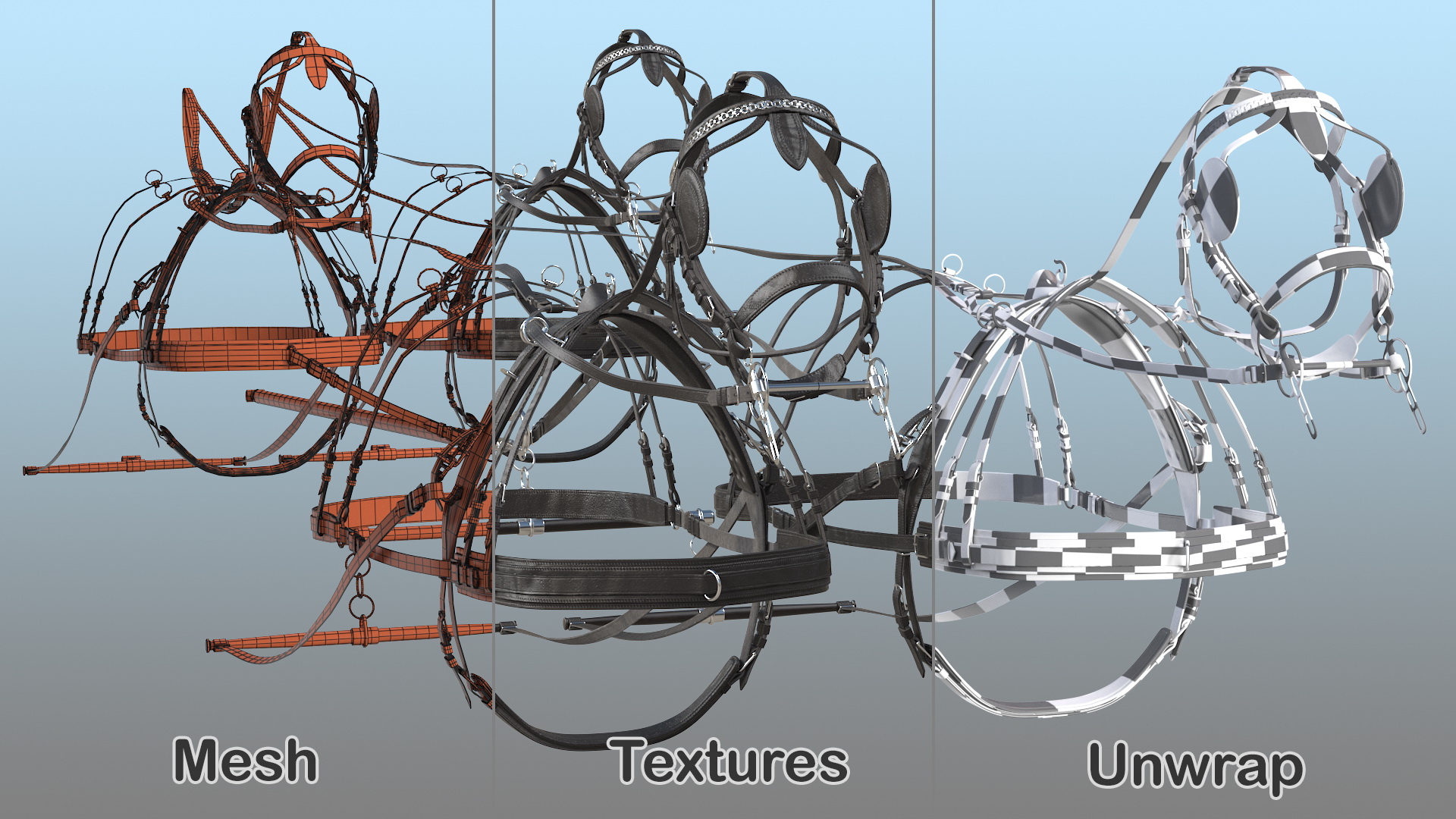 3D Team of Four Leather Harness model