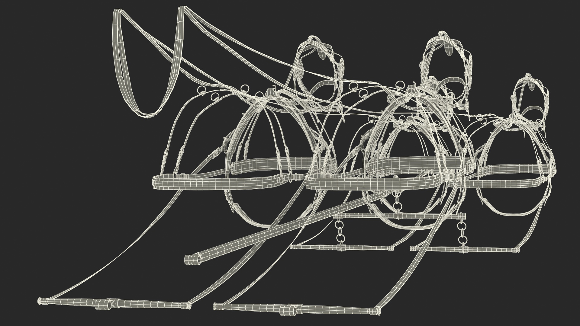 3D Team of Four Leather Harness model