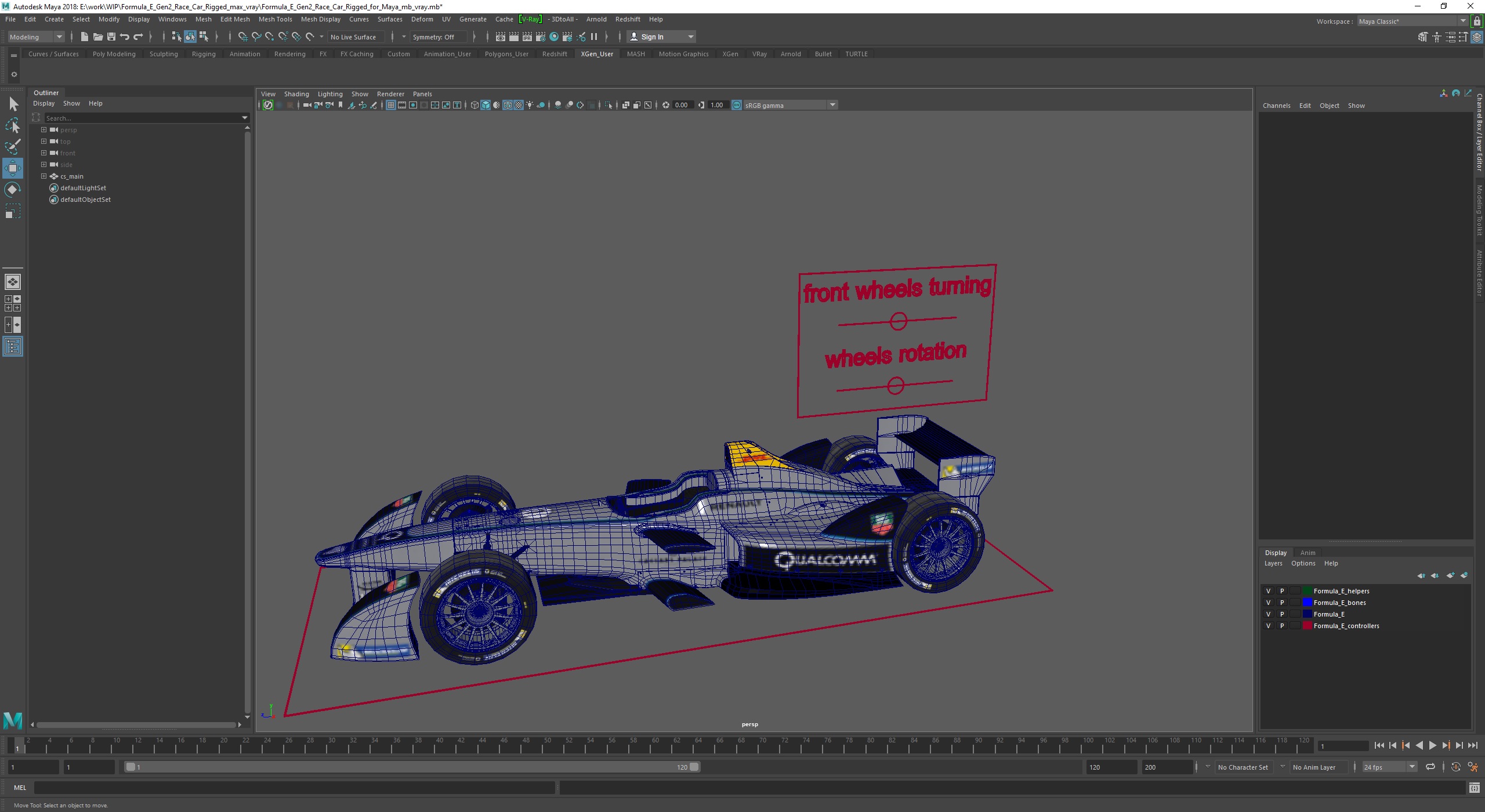 Formula E Gen2 Race Car Rigged for Maya 3D model