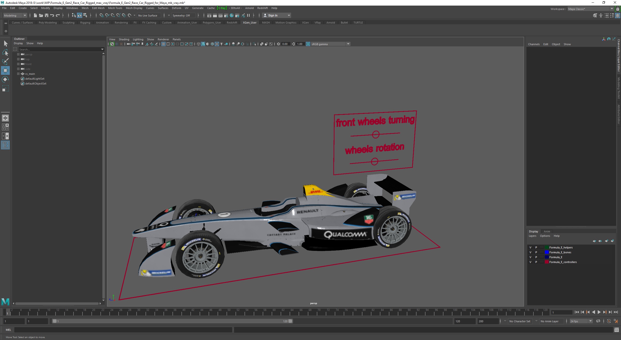 Formula E Gen2 Race Car Rigged for Maya 3D model