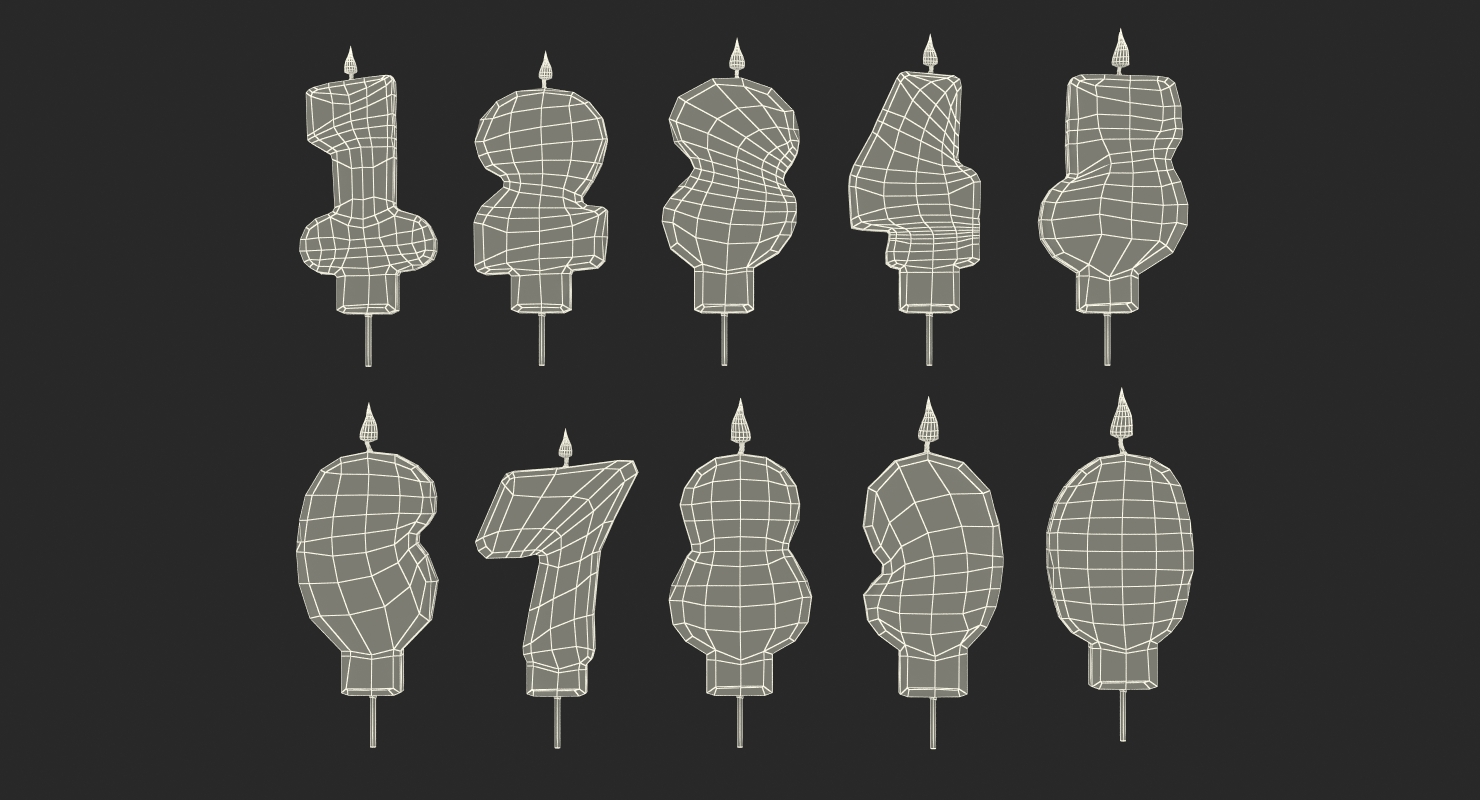 Number Birthday Candles with Flame 3D model