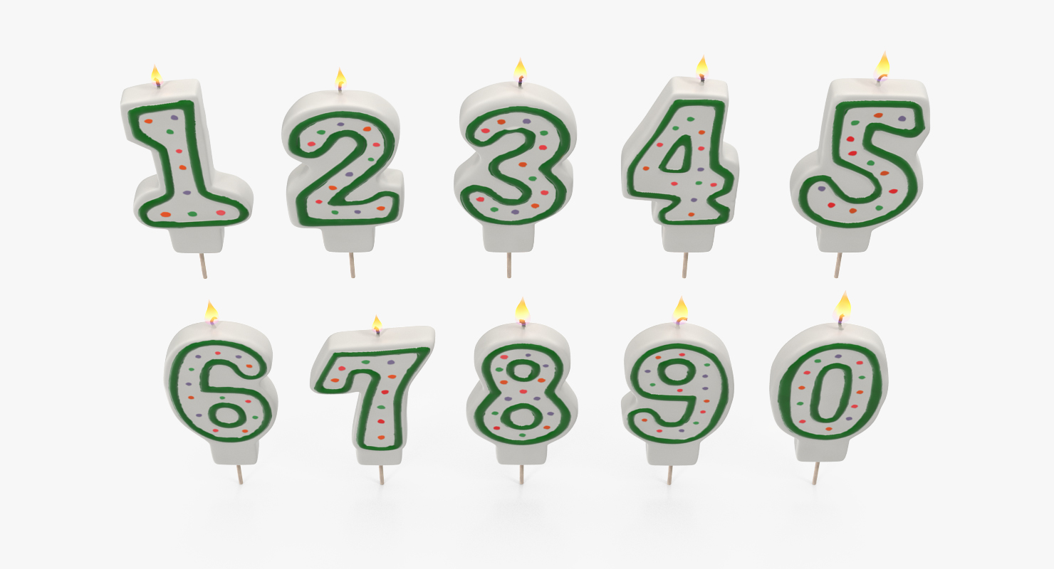 Number Birthday Candles with Flame 3D model