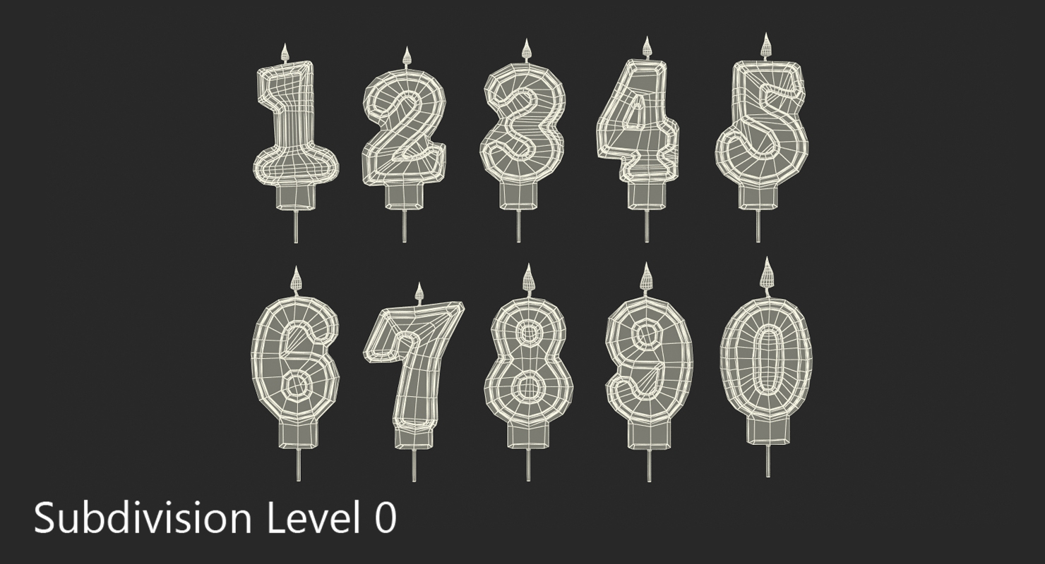 Number Birthday Candles with Flame 3D model