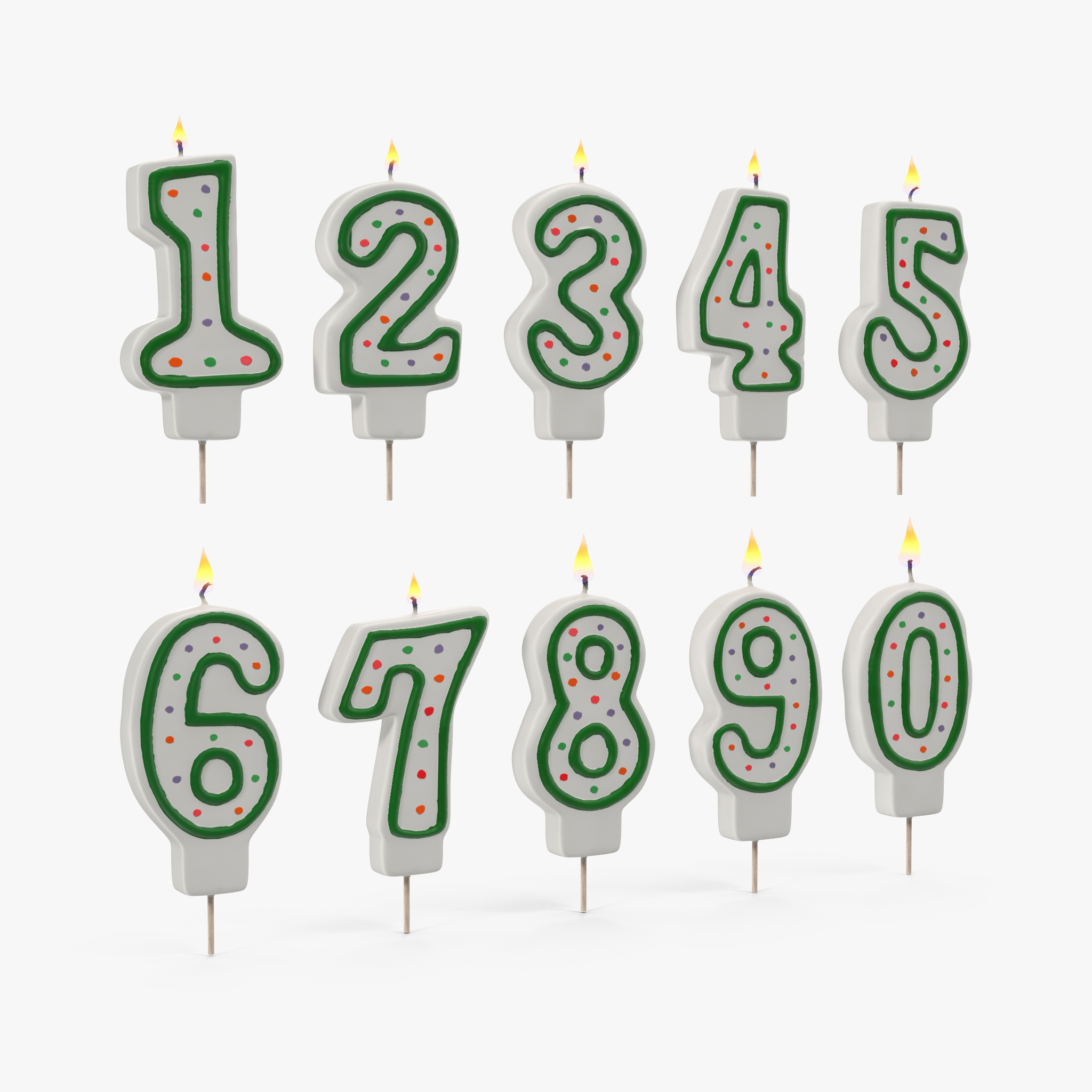 Number Birthday Candles with Flame 3D Models