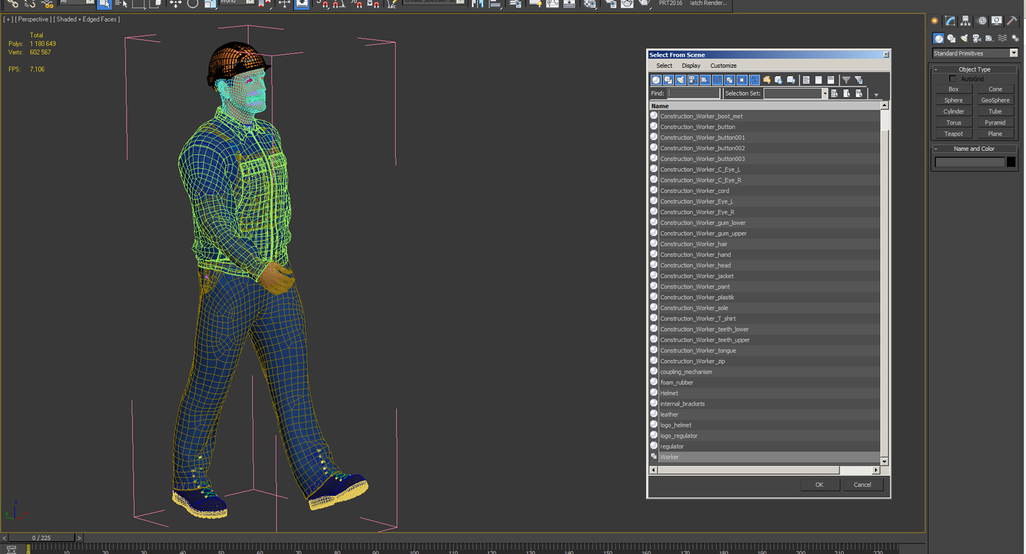 Worker In Blue Overalls with Hardhat Walking Pose 3D model