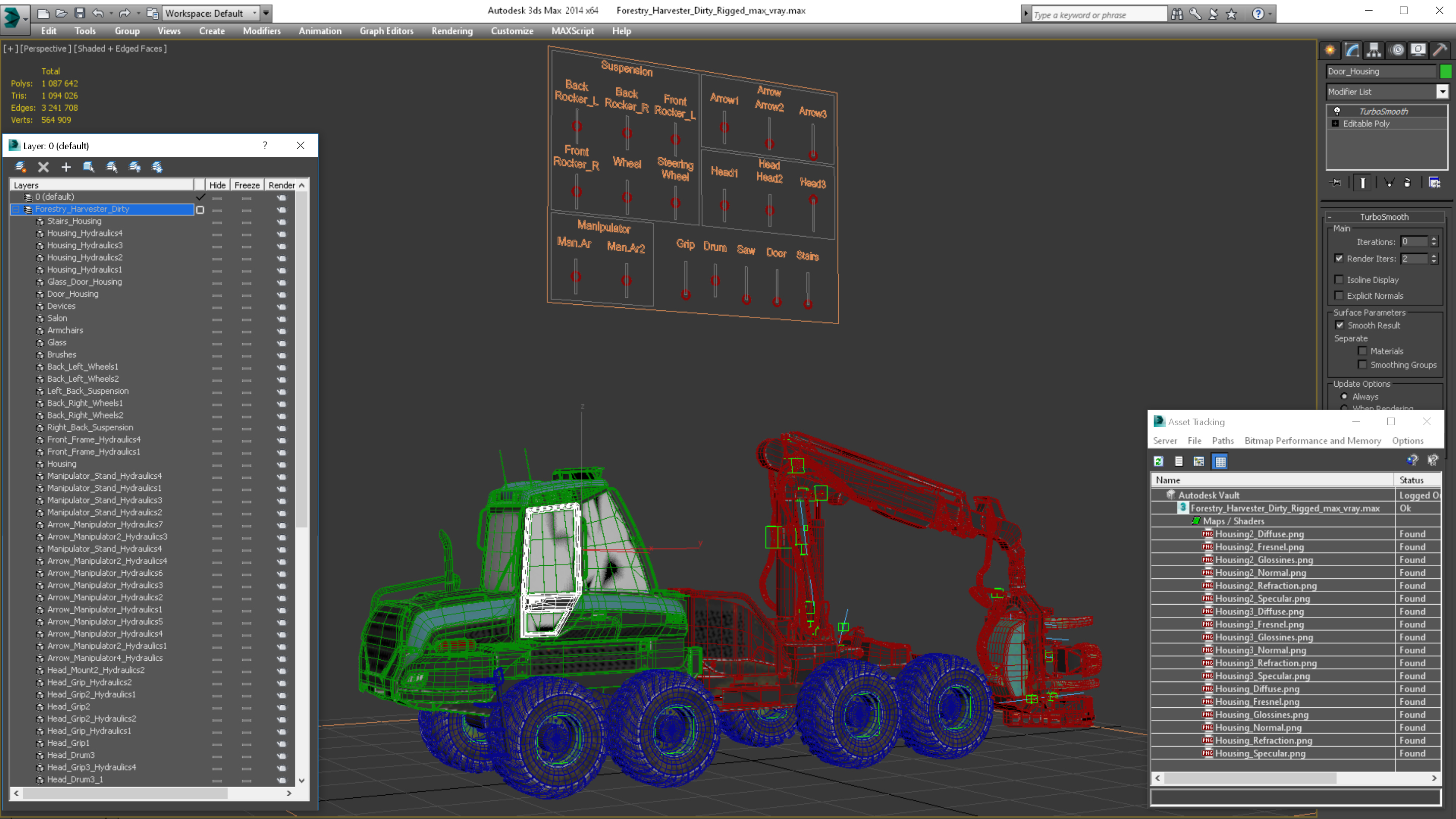 3D Forestry Harvester Dirty Rigged