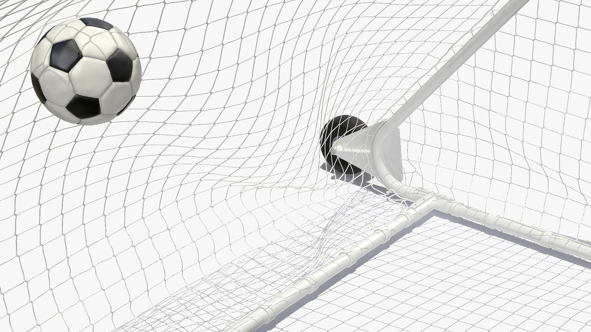 3D Animated Soccer Ball Flies into Corner of the Goal Slowmotion