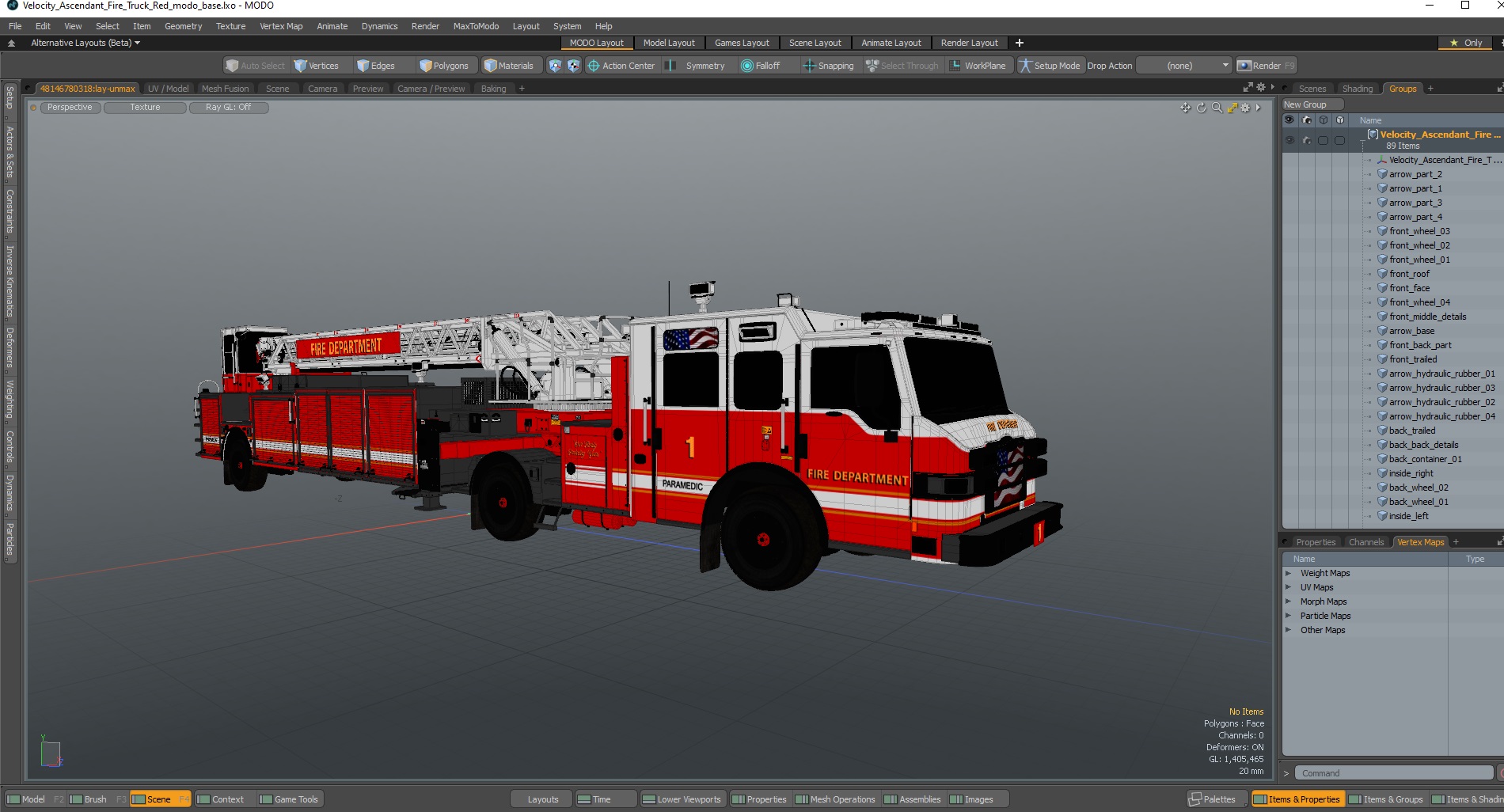 3D Velocity Ascendant Fire Truck Red model