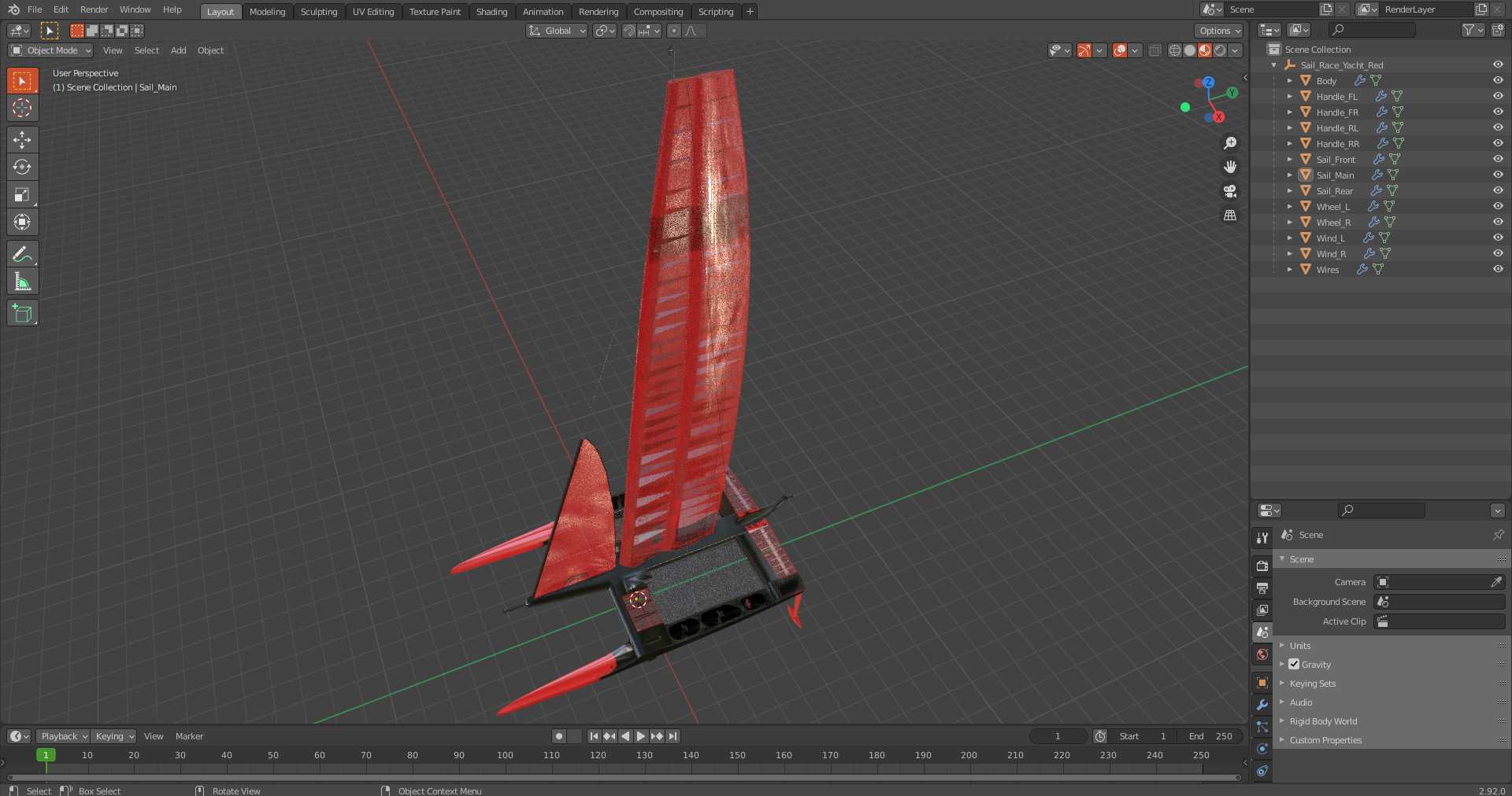 Sail Race Yacht Red 3D model