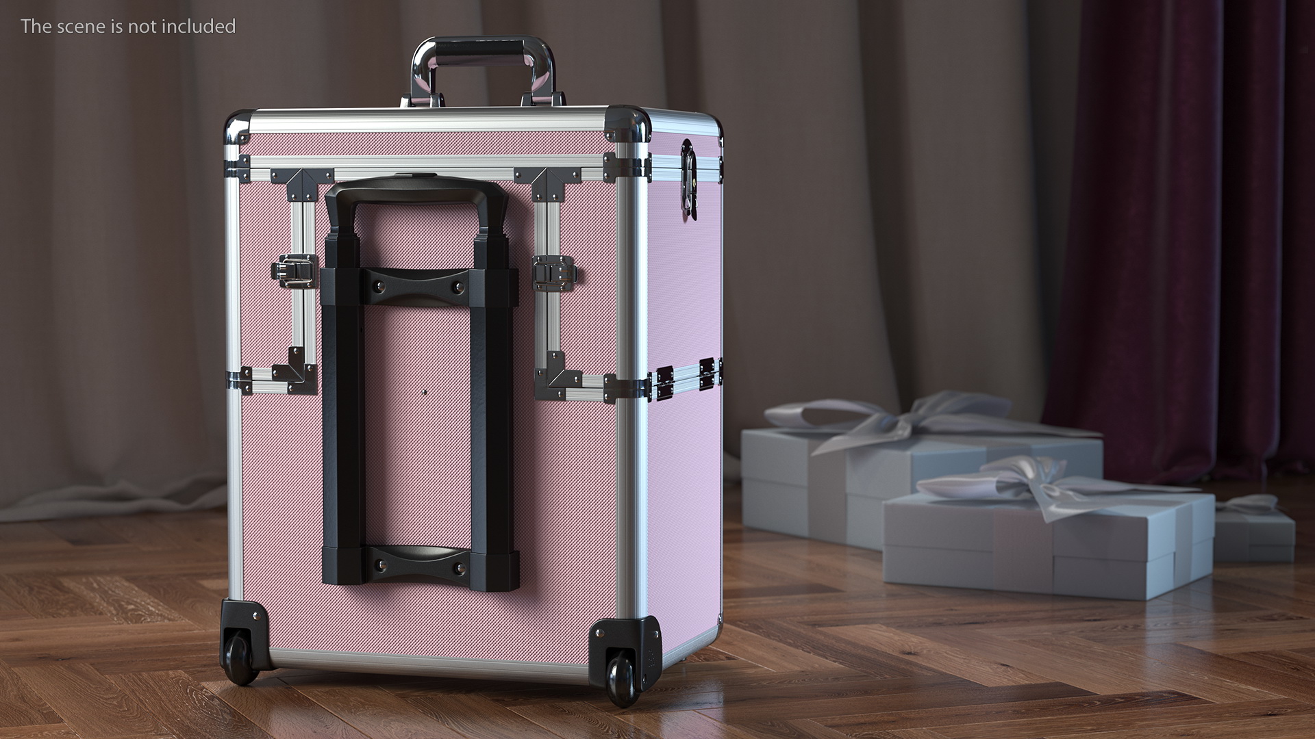 3D Yaheetech Aluminum Rolling Trolley Makeup Case Folded Pink model
