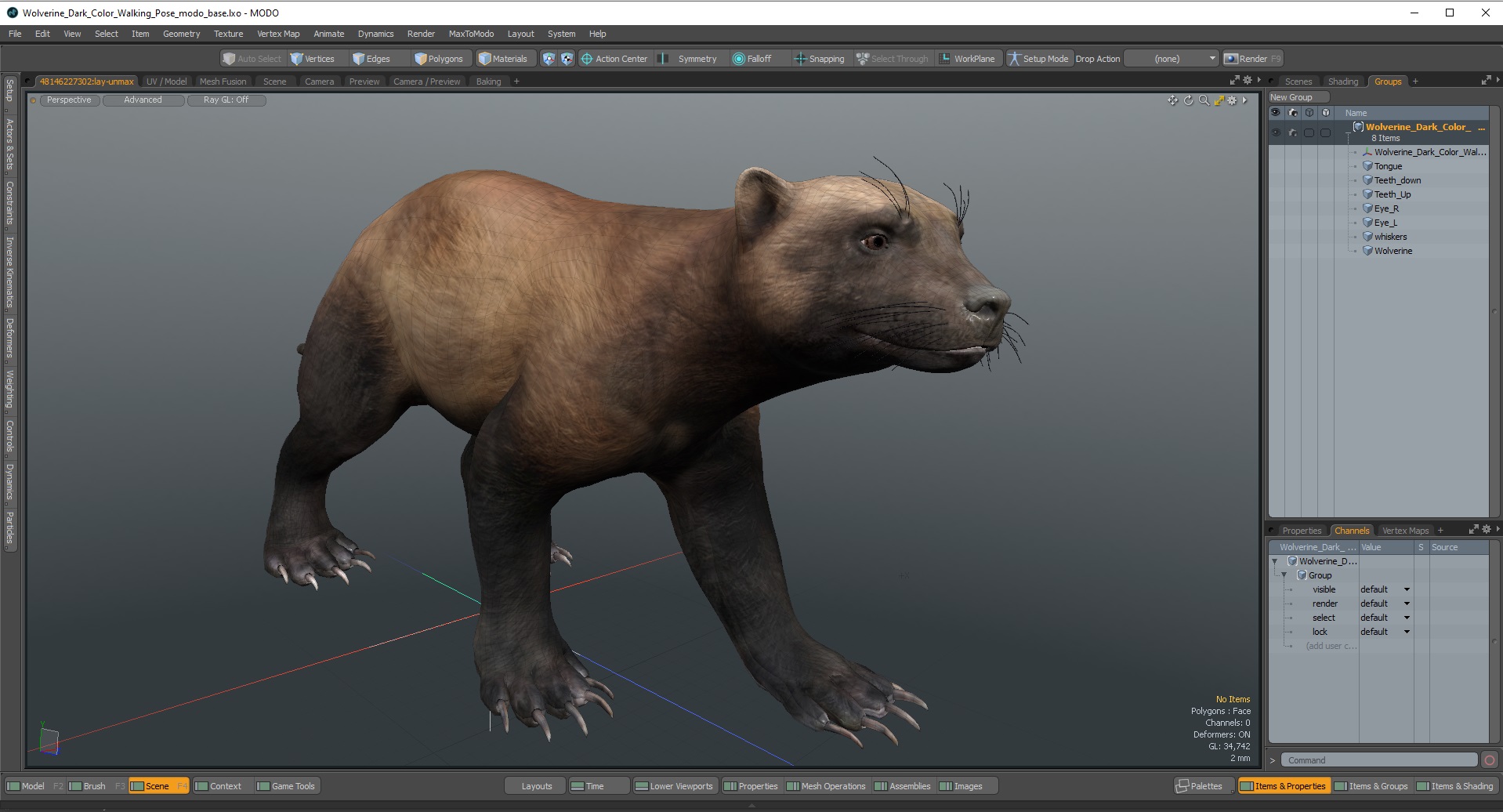3D Wolverine Dark Color Walking Pose model