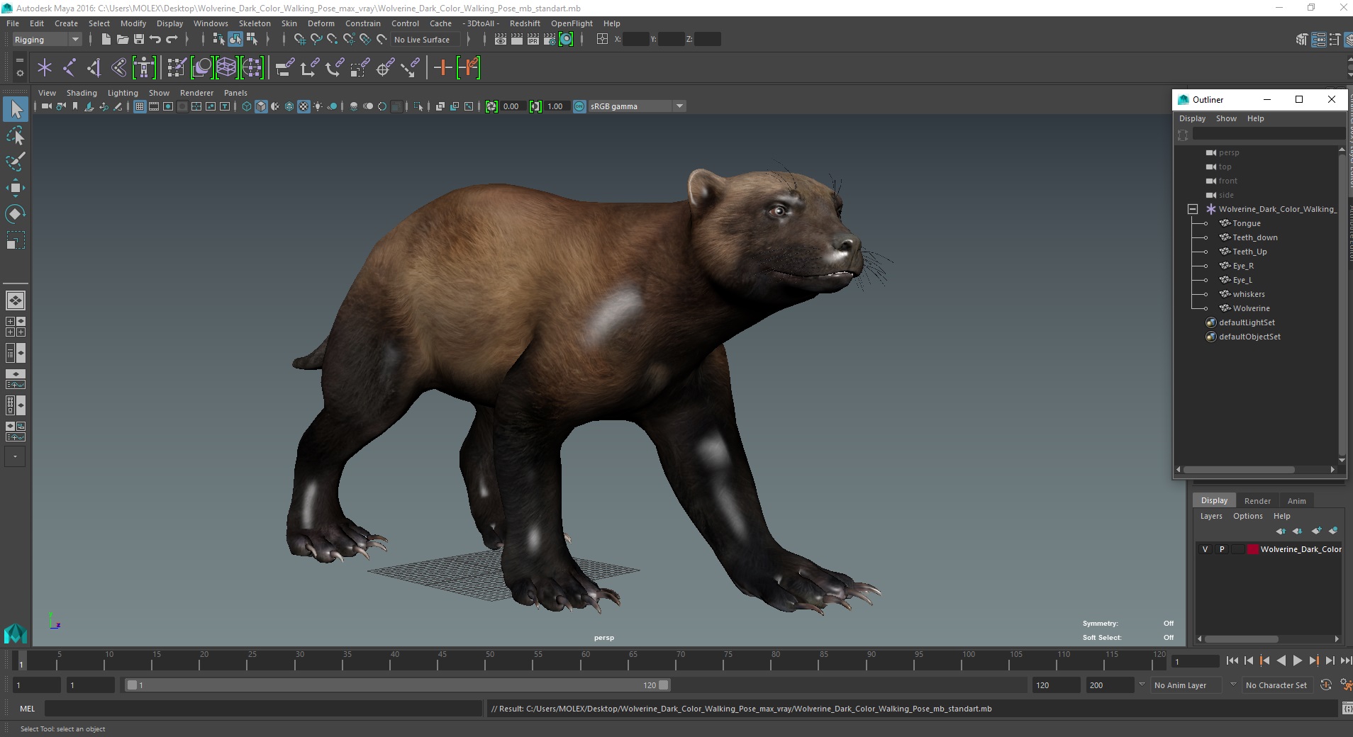 3D Wolverine Dark Color Walking Pose model