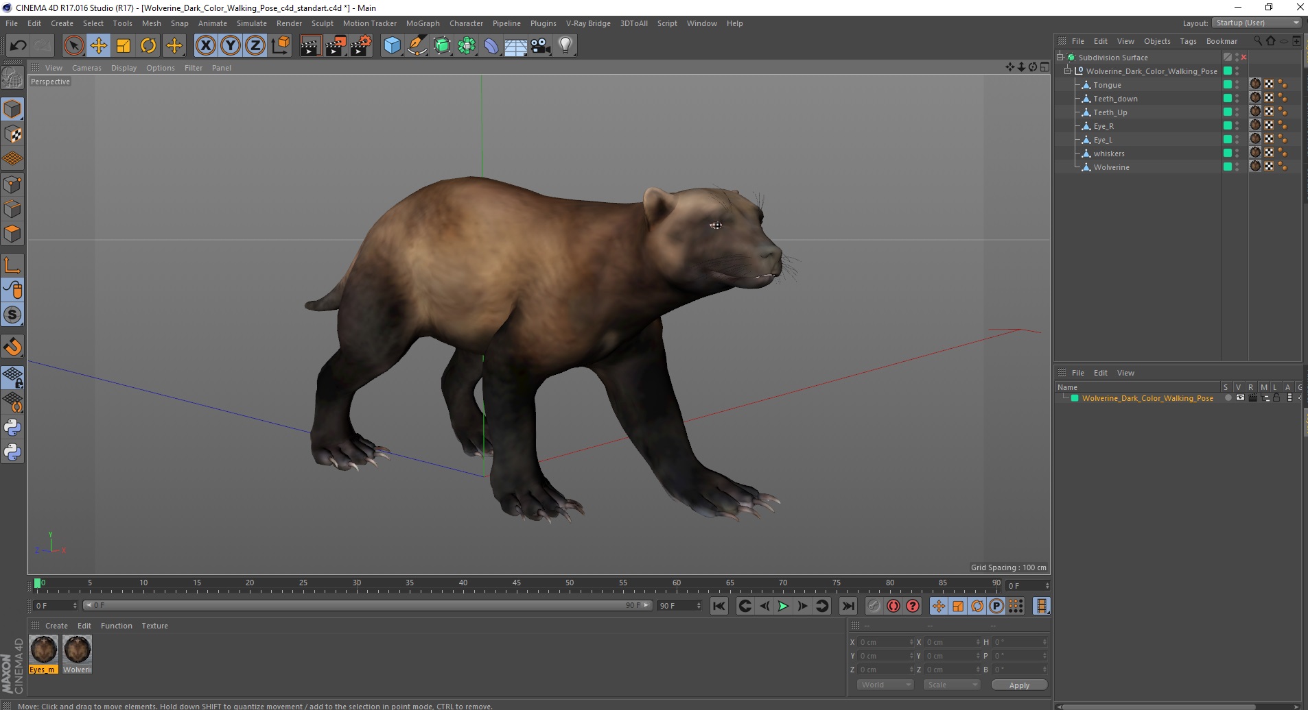 3D Wolverine Dark Color Walking Pose model