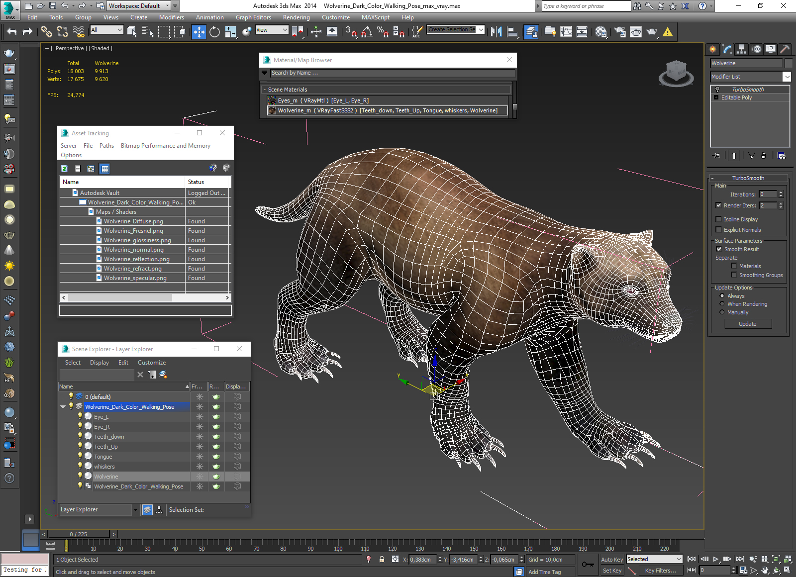 3D Wolverine Dark Color Walking Pose model