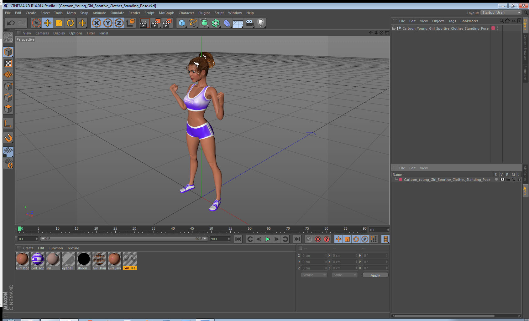 Cartoon Young Girl Sportive Clothes Standing Pose 3D model