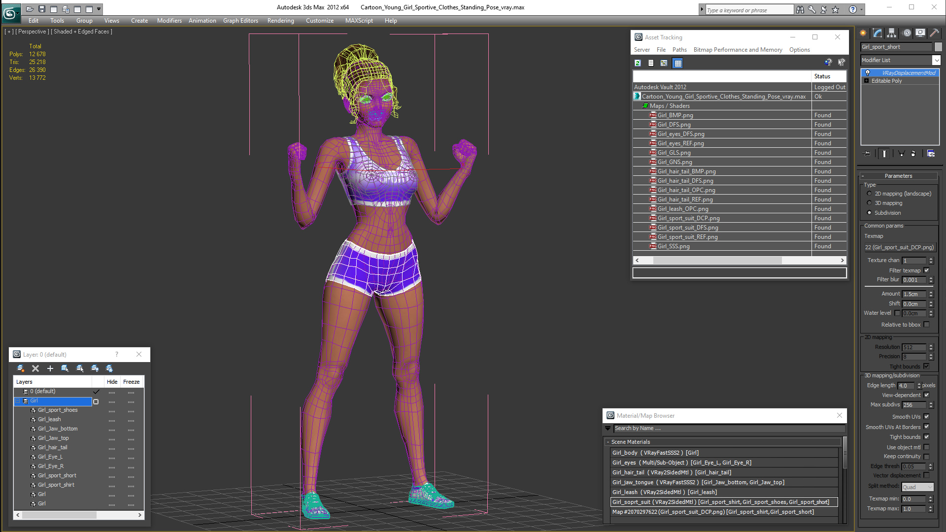 Cartoon Young Girl Sportive Clothes Standing Pose 3D model