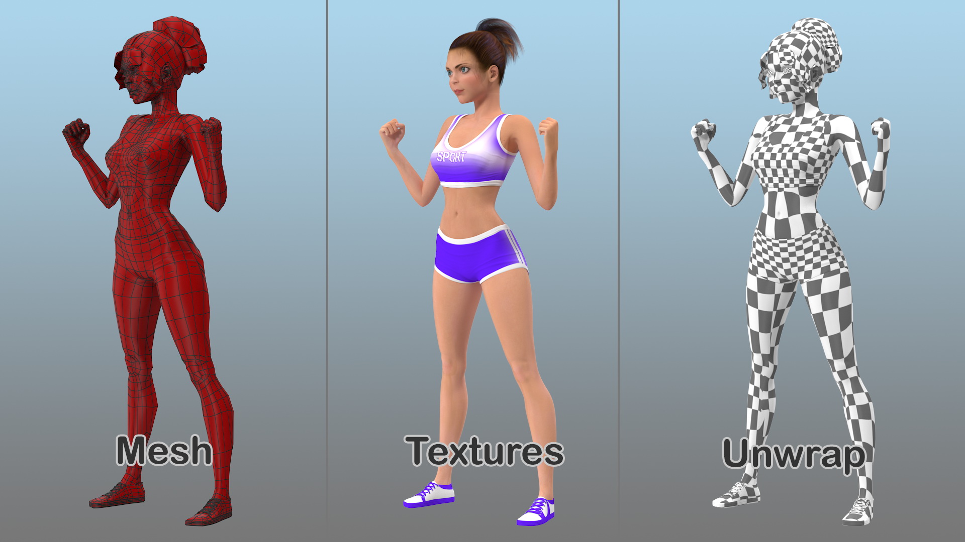 Cartoon Young Girl Sportive Clothes Standing Pose 3D model