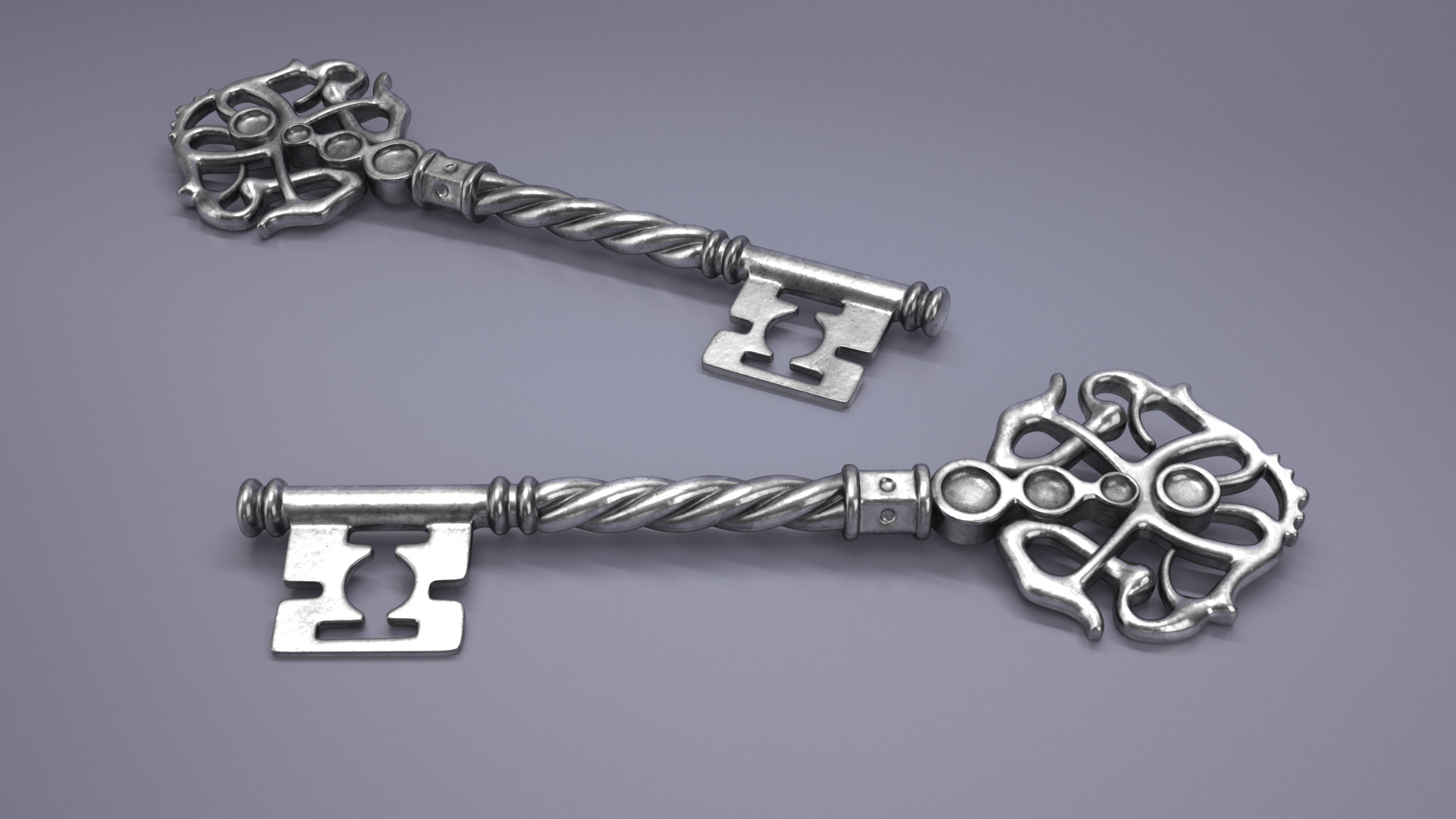 Fantasy Skeleton Key Silver 3D